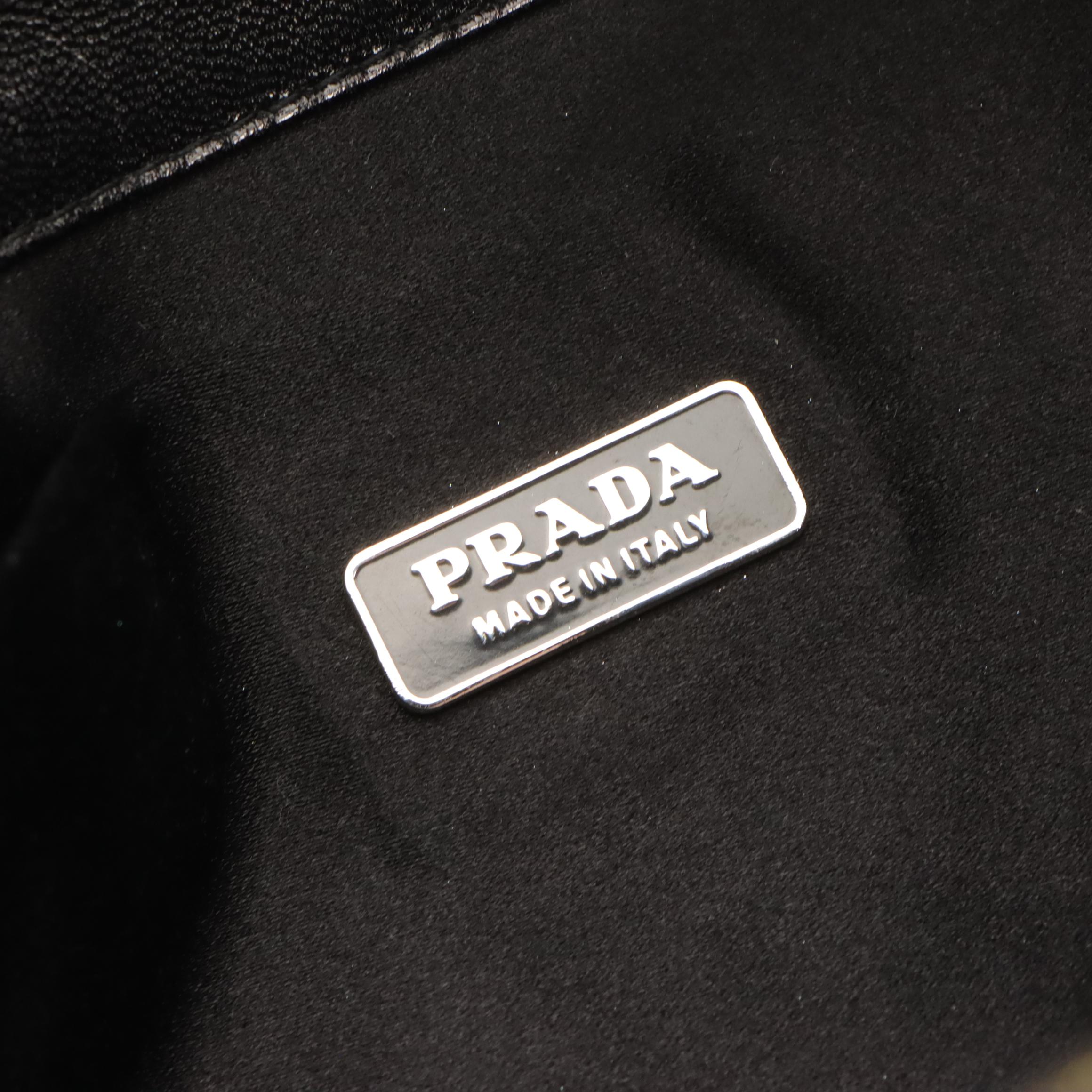 Prada Clutch/Shoulder Bag in Ring Pattern Textured Satin with Leather Trim