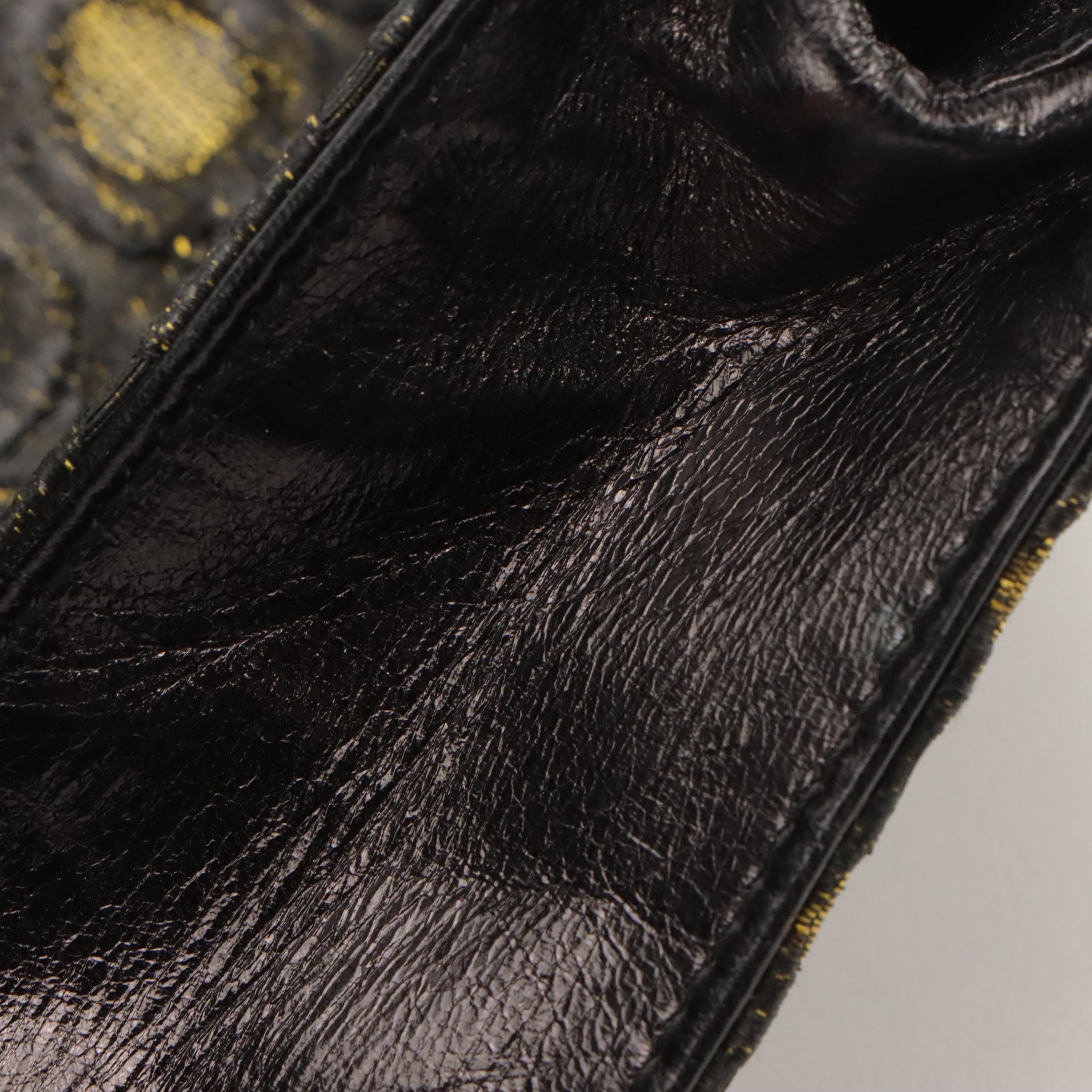 Prada Clutch/Shoulder Bag in Ring Pattern Textured Satin with Leather Trim