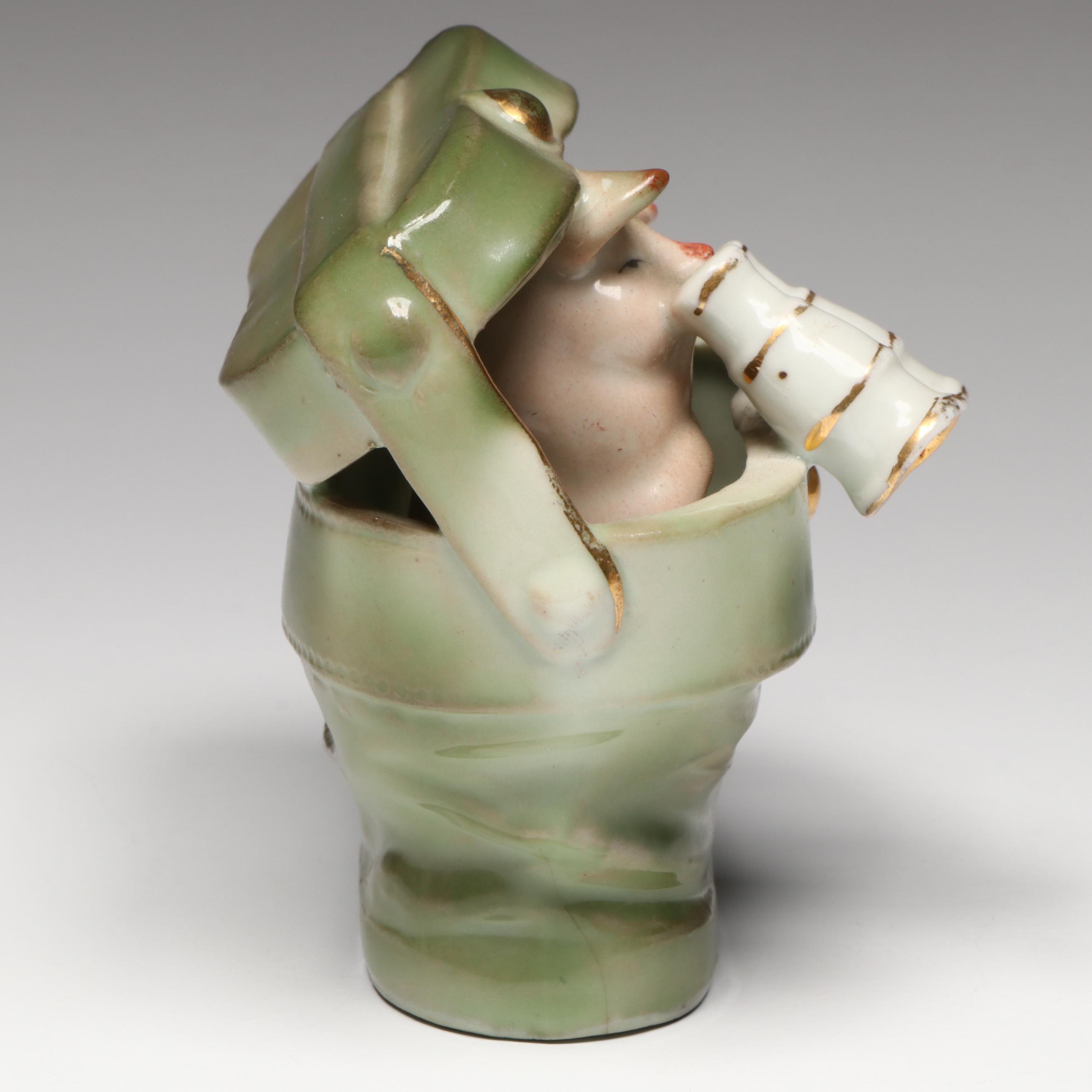 German Porcelain Fairing Pig Opera Glasses Figurine, Early 20th Century