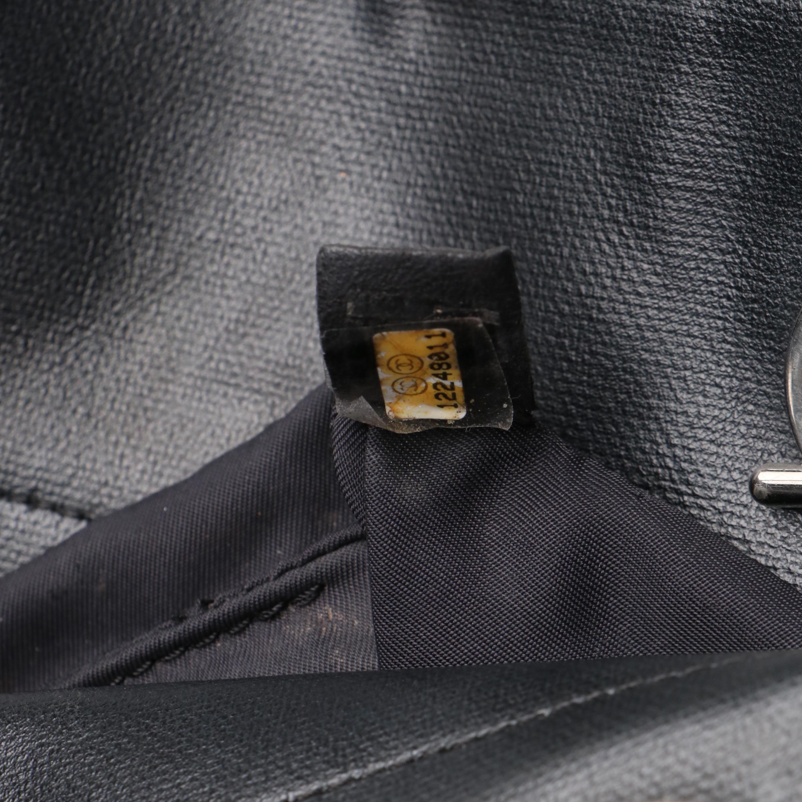 Chanel Biarritz PM Shoulder Bag Tote in Black Canvas with Leather Trim