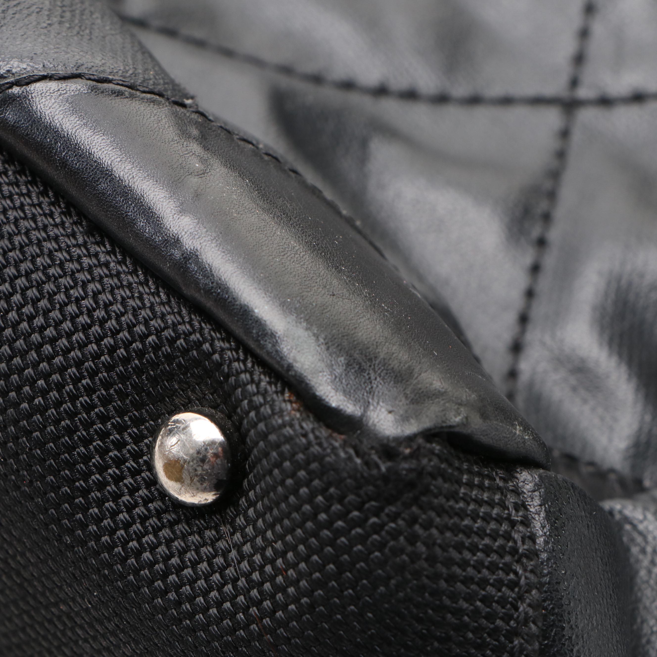 Chanel Biarritz PM Shoulder Bag Tote in Black Canvas with Leather Trim