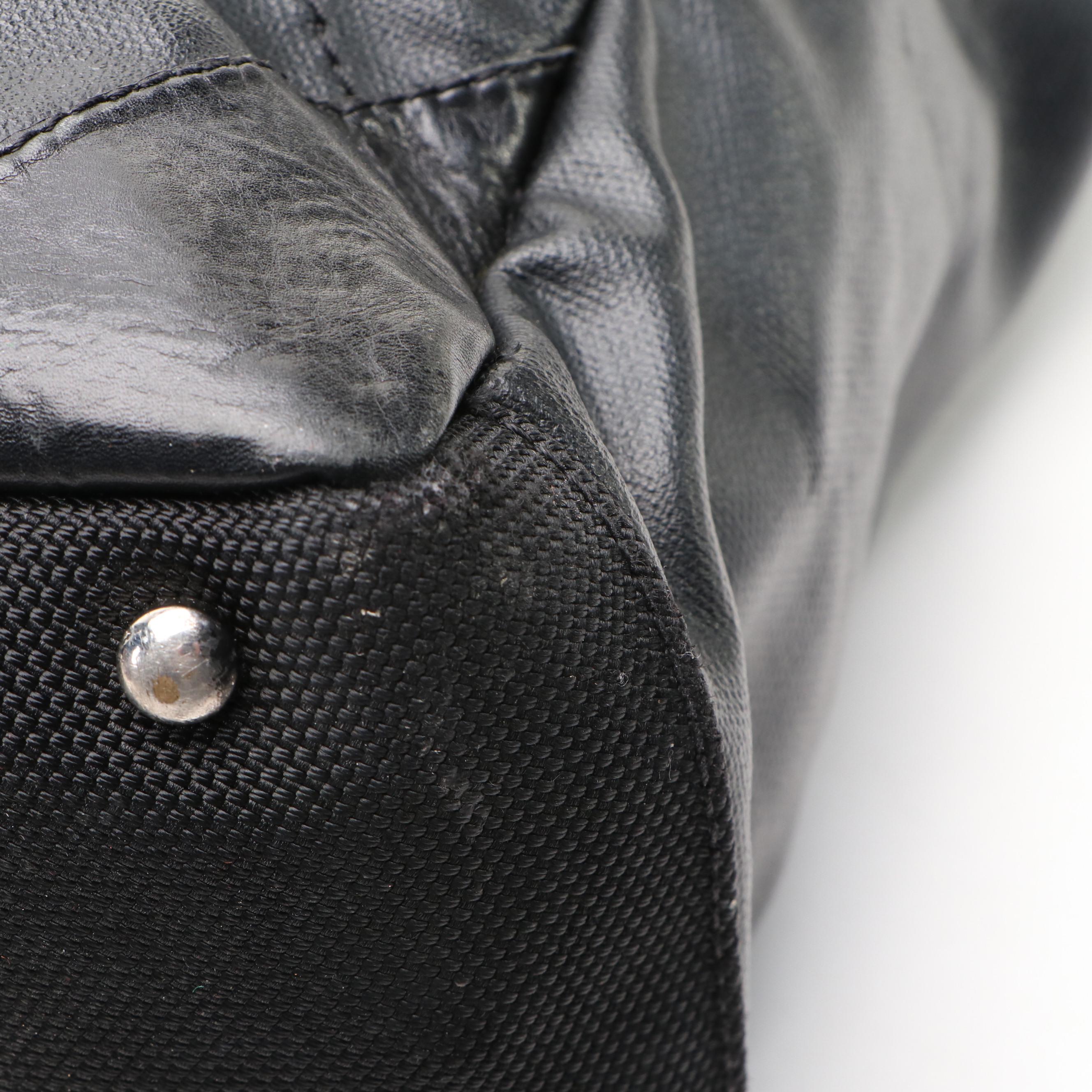 Chanel Biarritz PM Shoulder Bag Tote in Black Canvas with Leather Trim