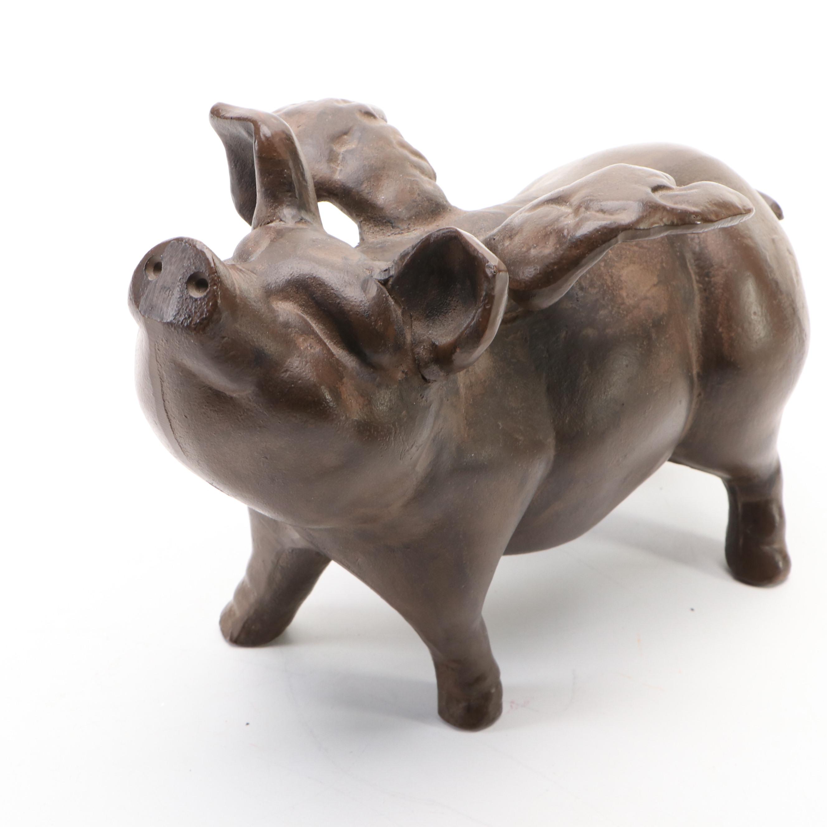 Bronze Finished Metal Flying Pig Figurine