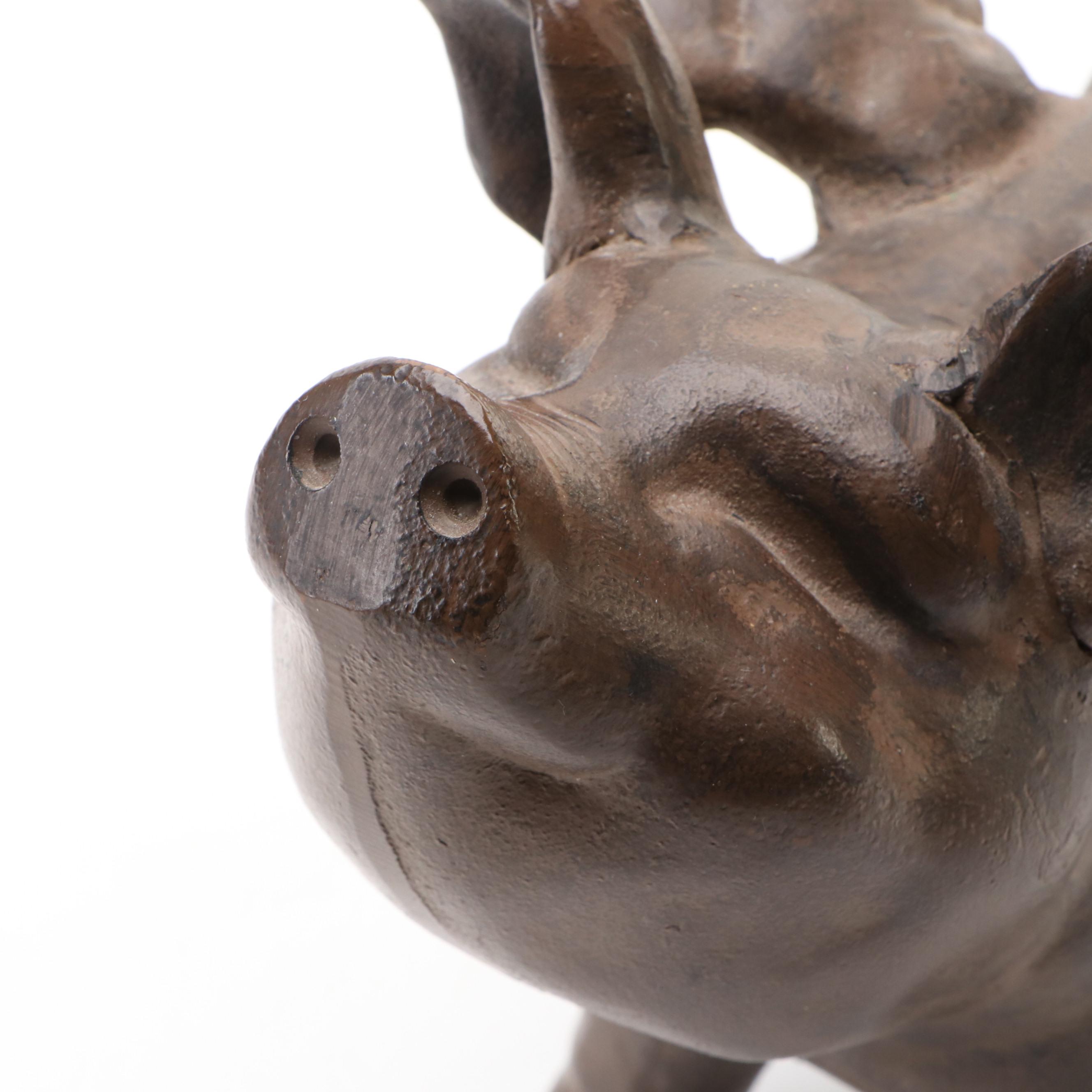 Bronze Finished Metal Flying Pig Figurine