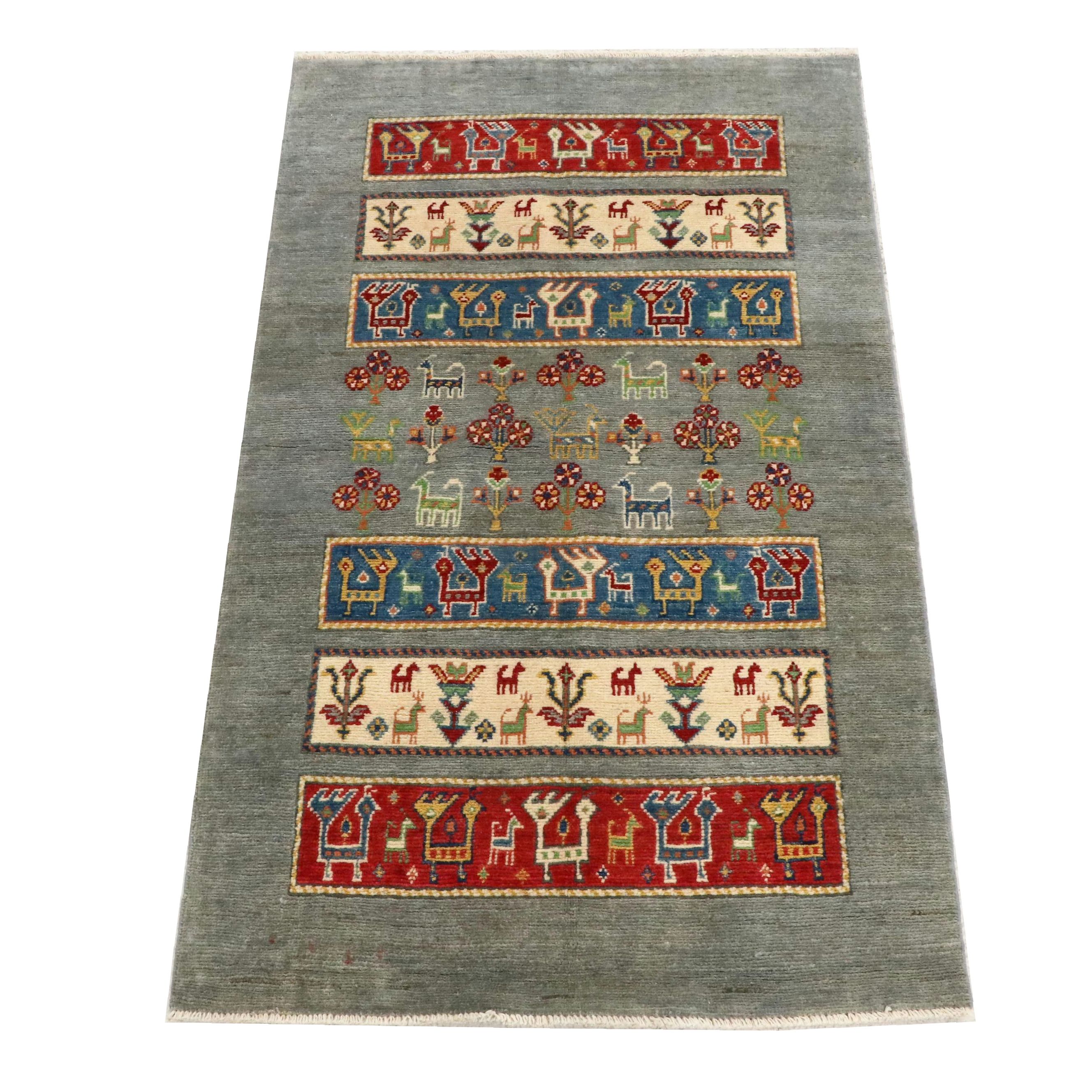 3'1 x 5'1 Hand-Knotted Afghan Kazak Area Rug