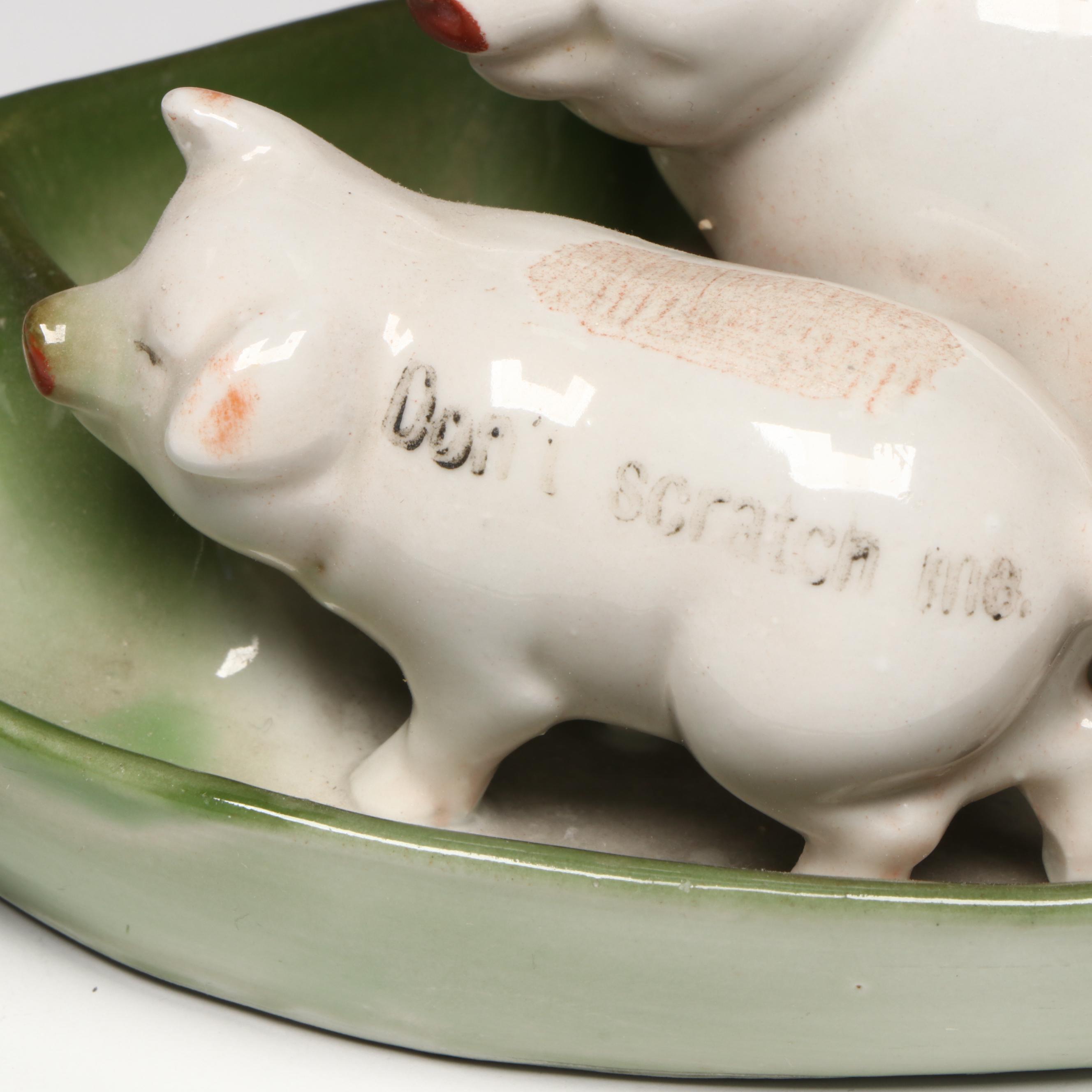 German Porcelain Fairing Pig Match Striker Ashtray, Early 20th Century