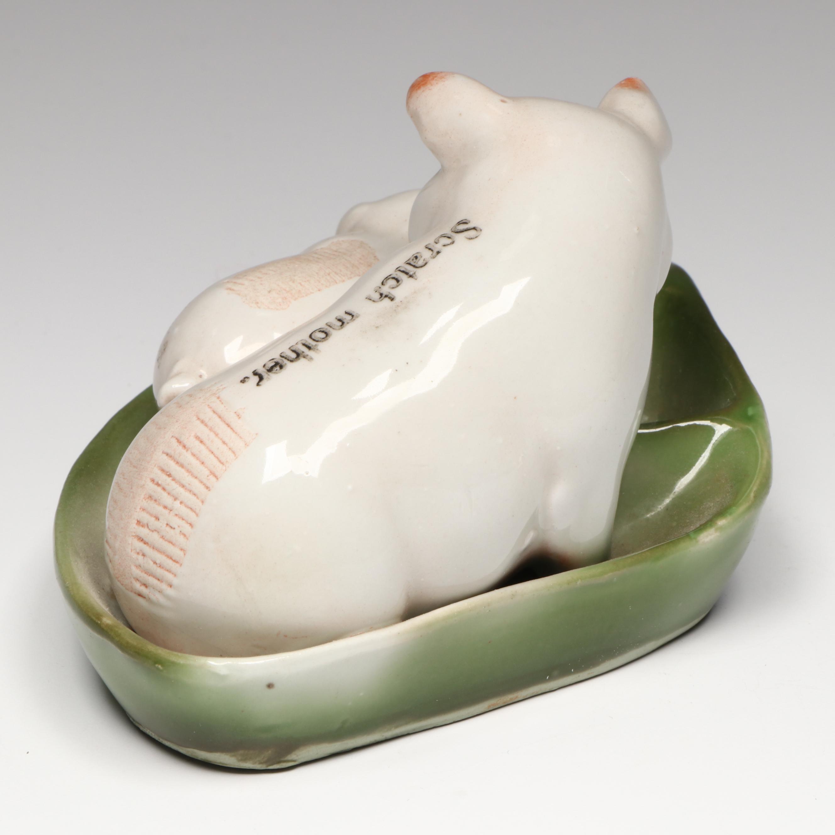 German Porcelain Fairing Pig Match Striker Ashtray, Early 20th Century