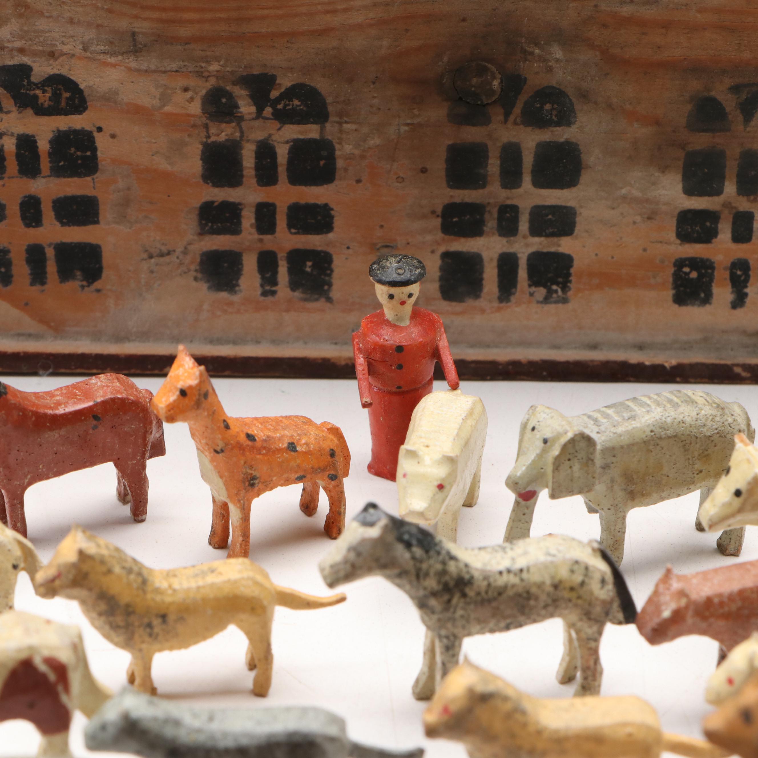 Folk Art Style Paint Decorated Wooden Noah's Ark Toy, 20th Century