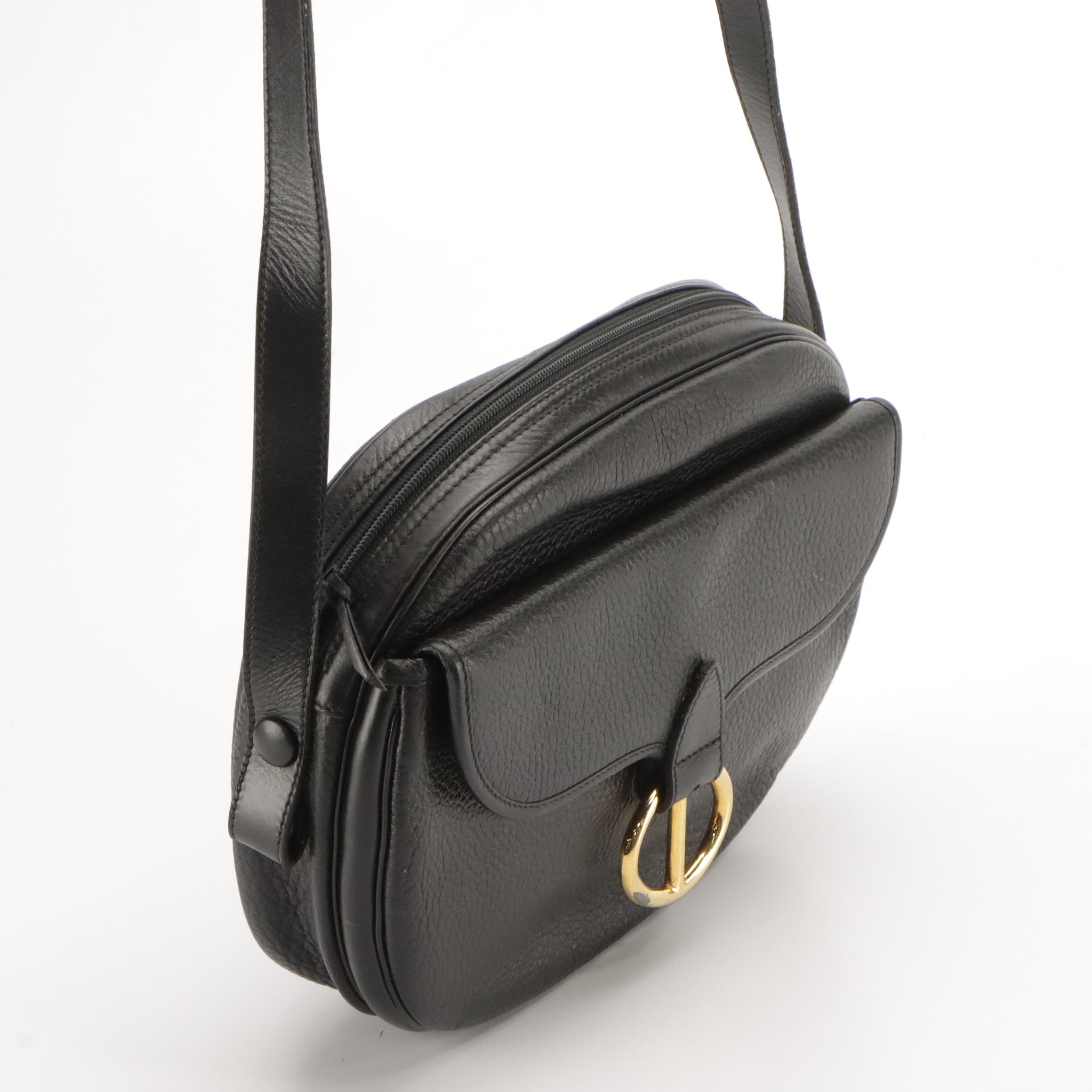 Christian Dior Black Grain Leather Front-Flap Crossbody Bag