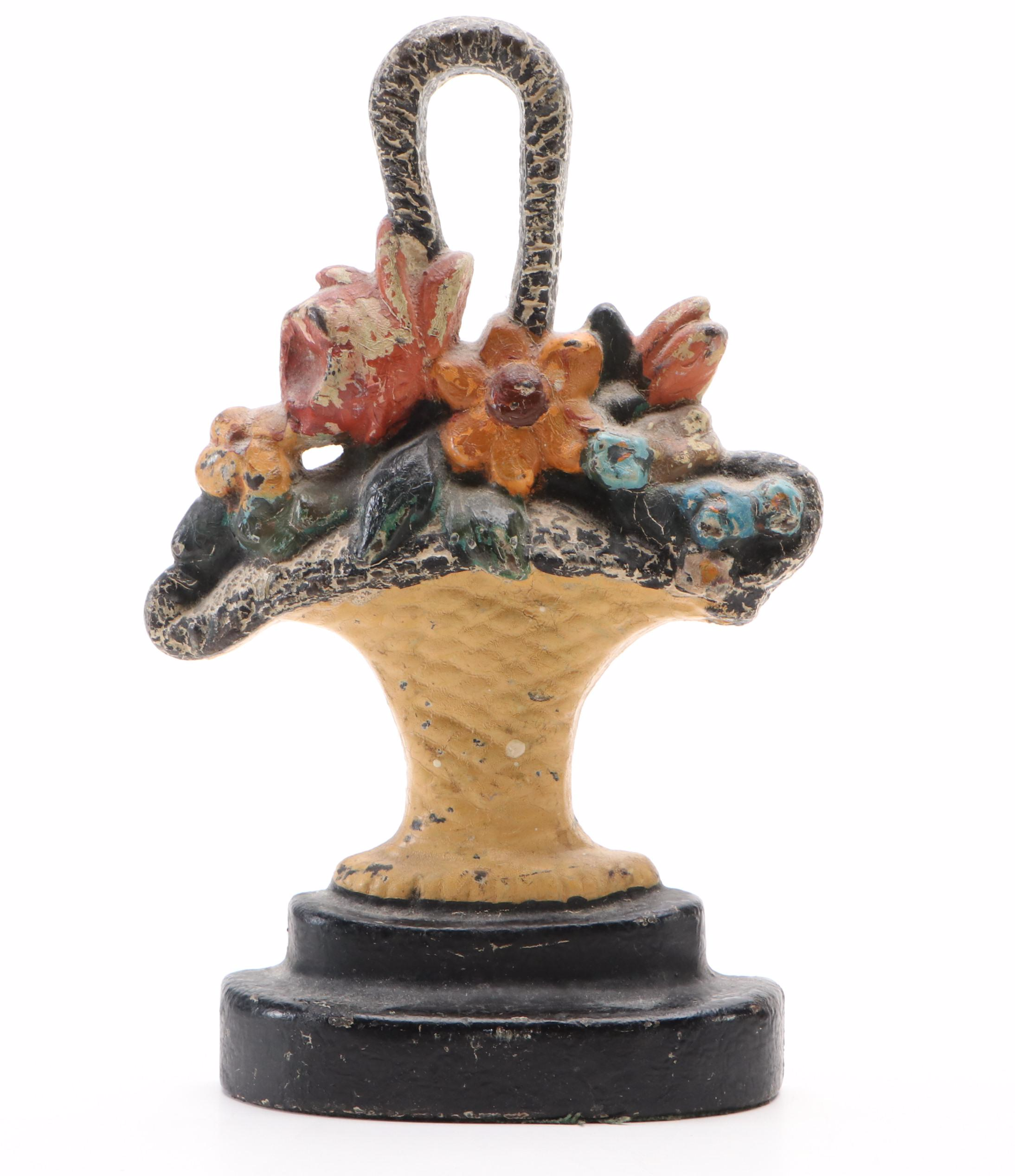 Painted Cast Iron Flower Basket Doorstops