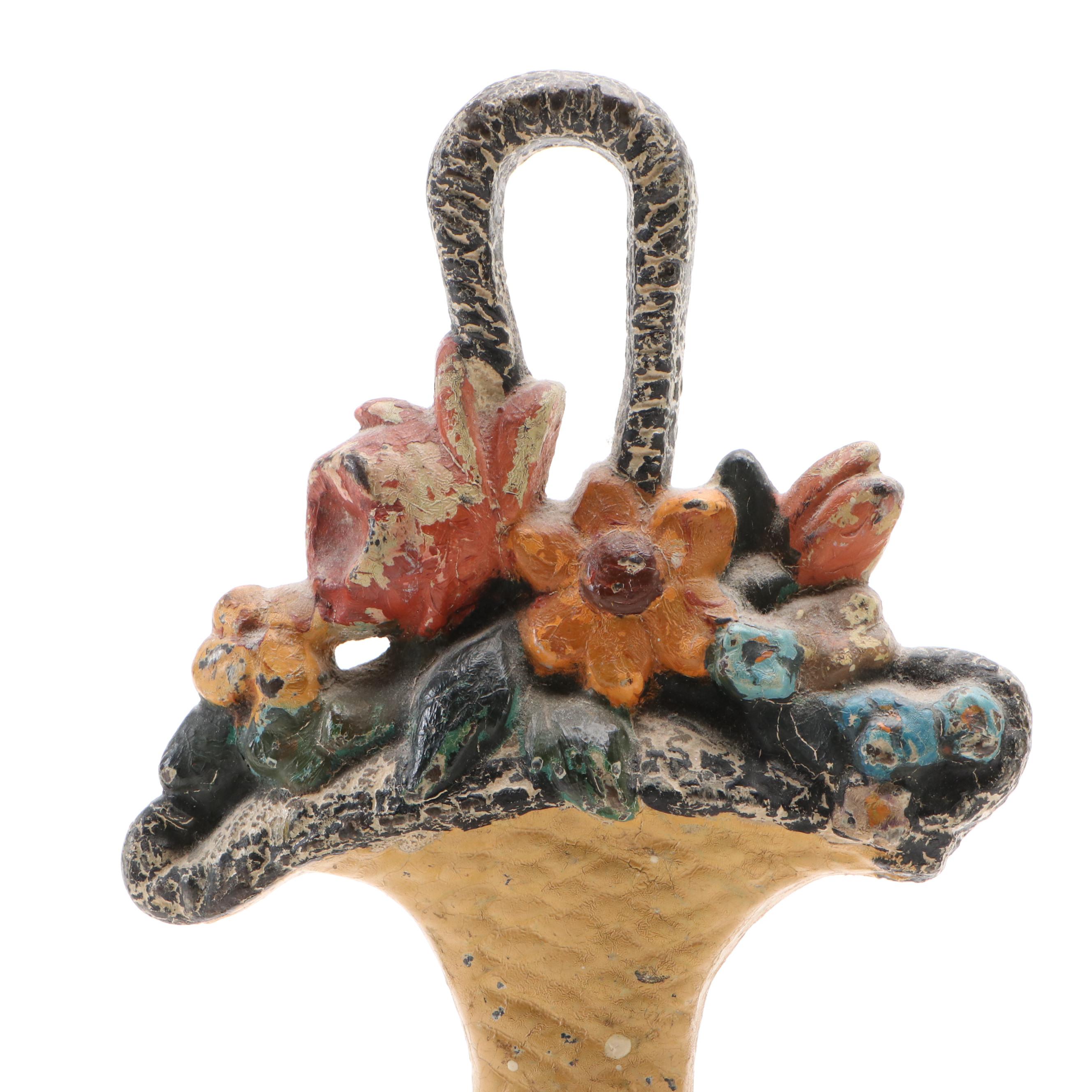 Painted Cast Iron Flower Basket Doorstops