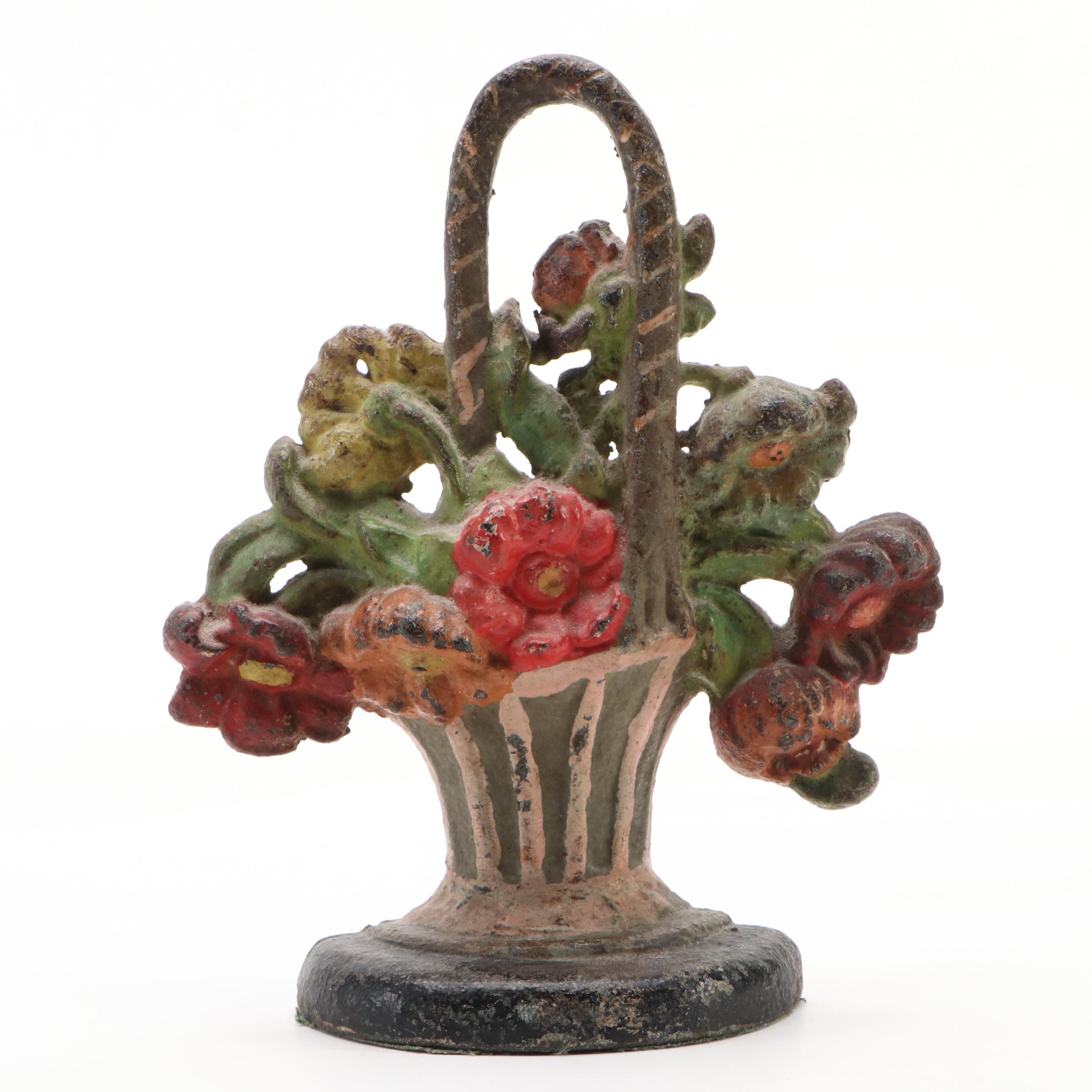 Painted Cast Iron Flower Basket Doorstops