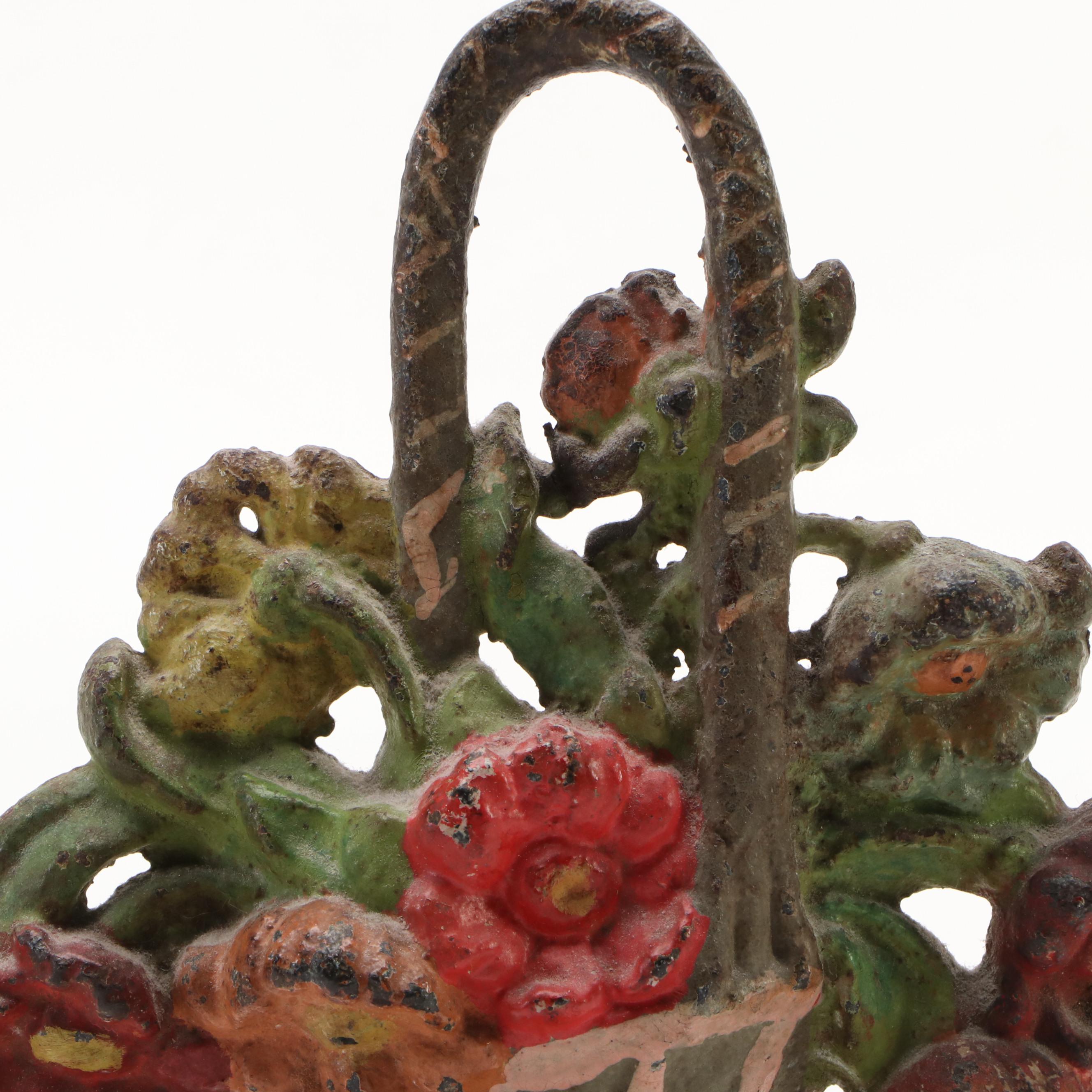 Painted Cast Iron Flower Basket Doorstops