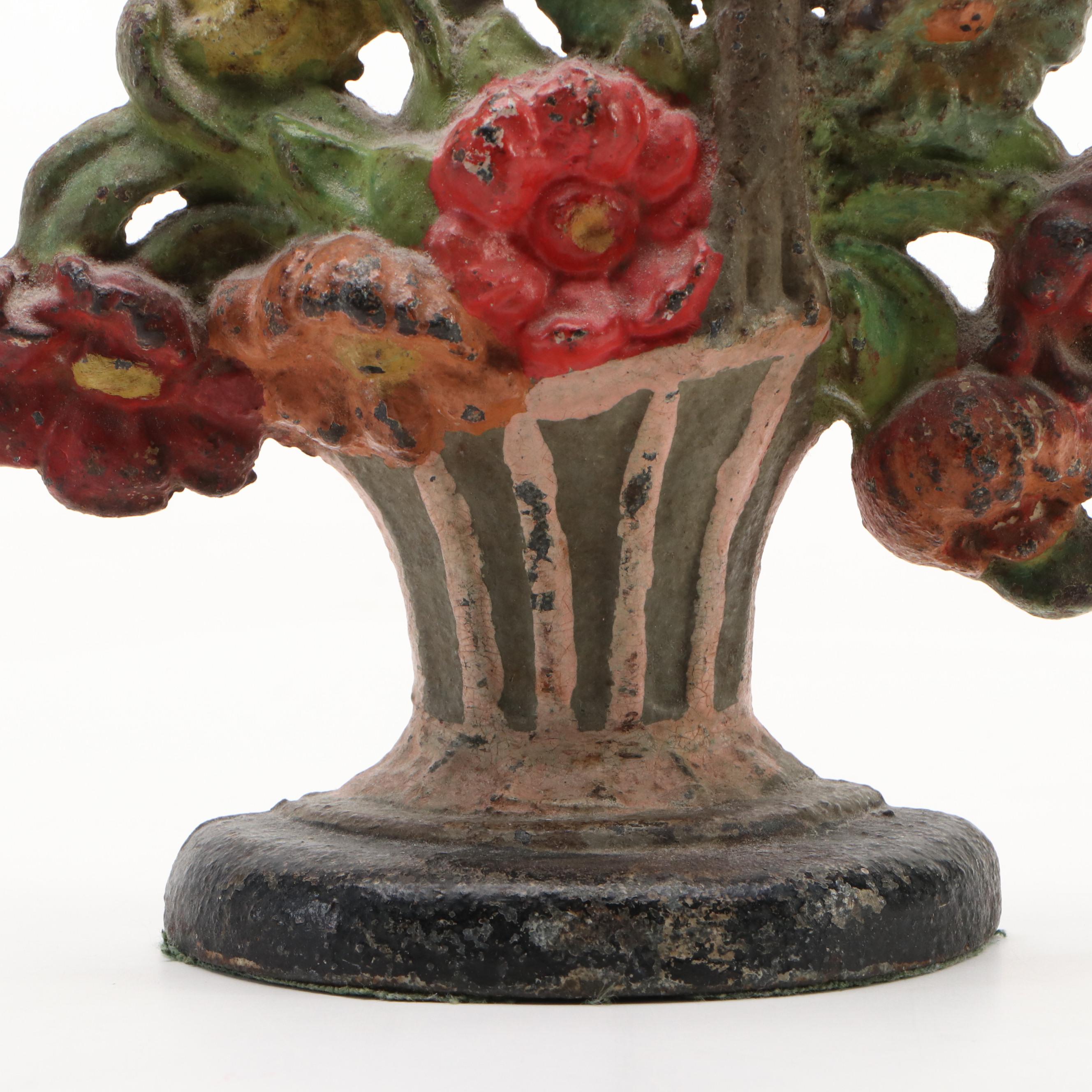 Painted Cast Iron Flower Basket Doorstops