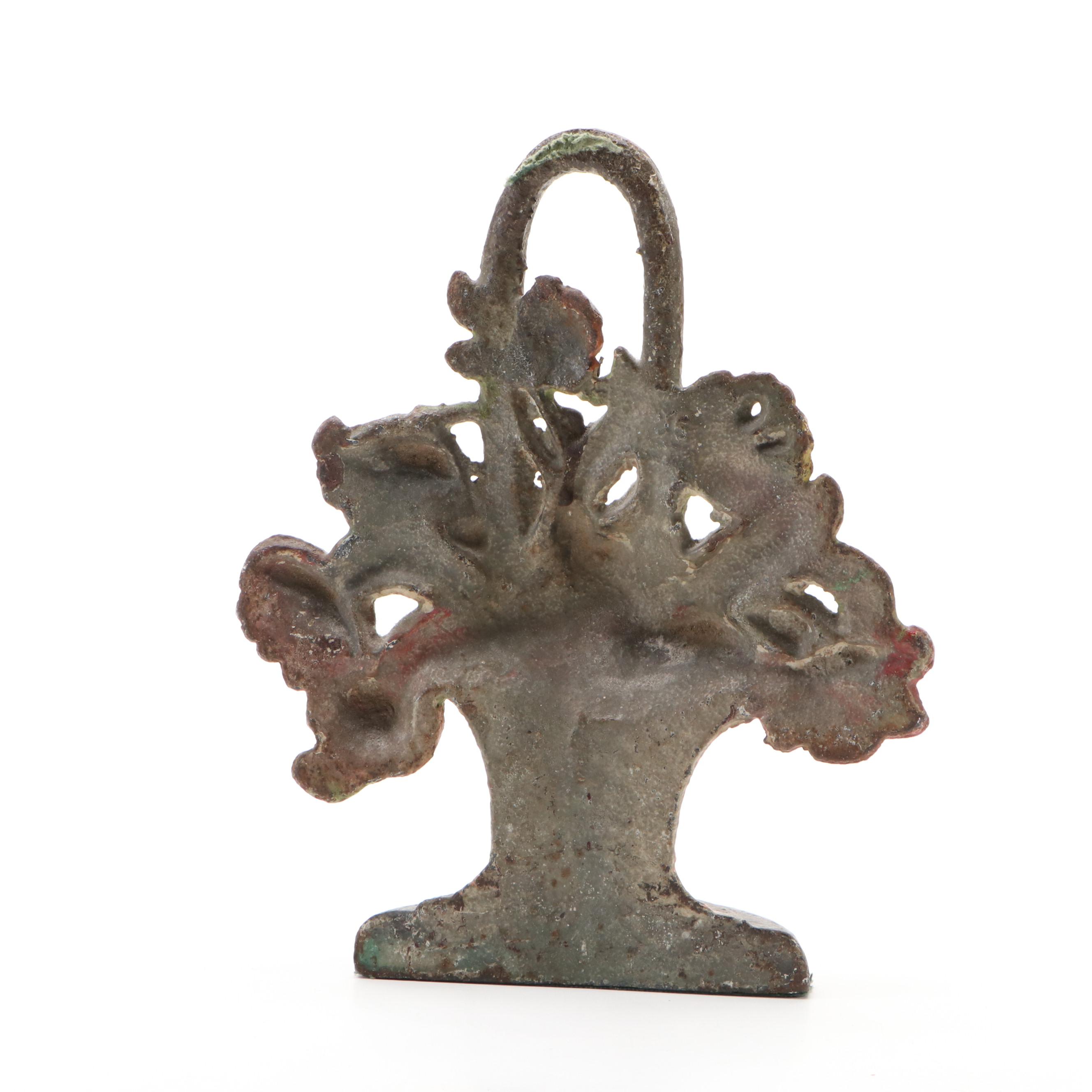 Painted Cast Iron Flower Basket Doorstops
