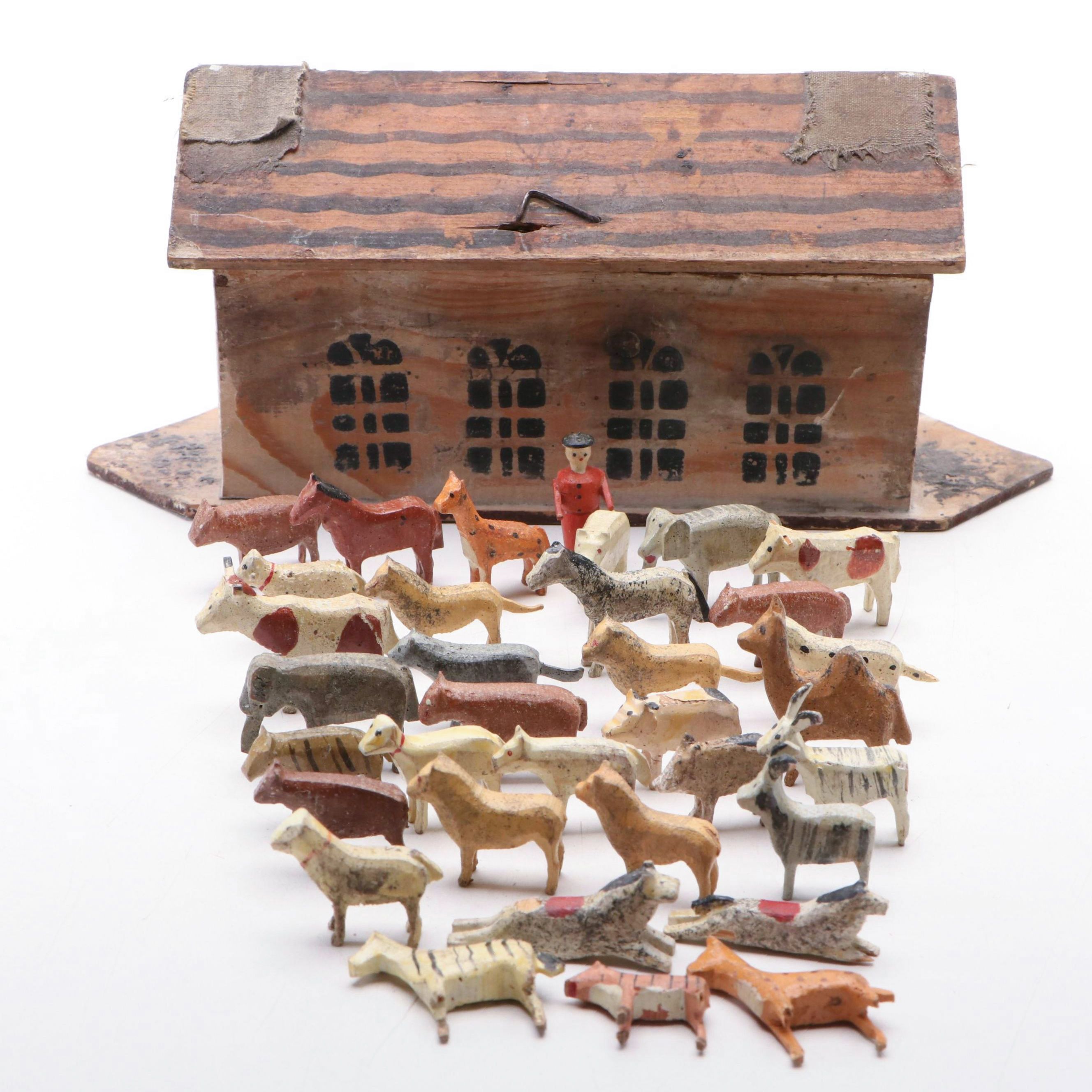 Folk Art Style Paint Decorated Wooden Noah's Ark Toy, 20th Century