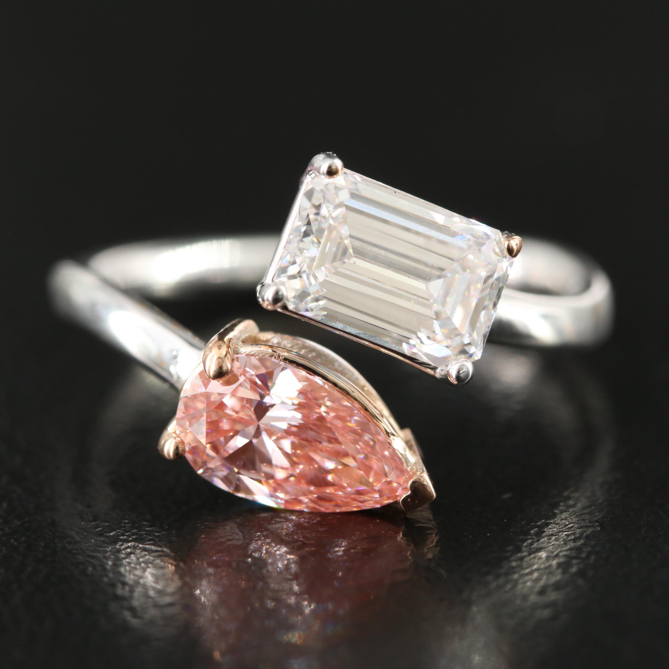 14K 2.44 CTW Lab Grown Diamond Bypass Ring with Fancy Pink and IGI Reports