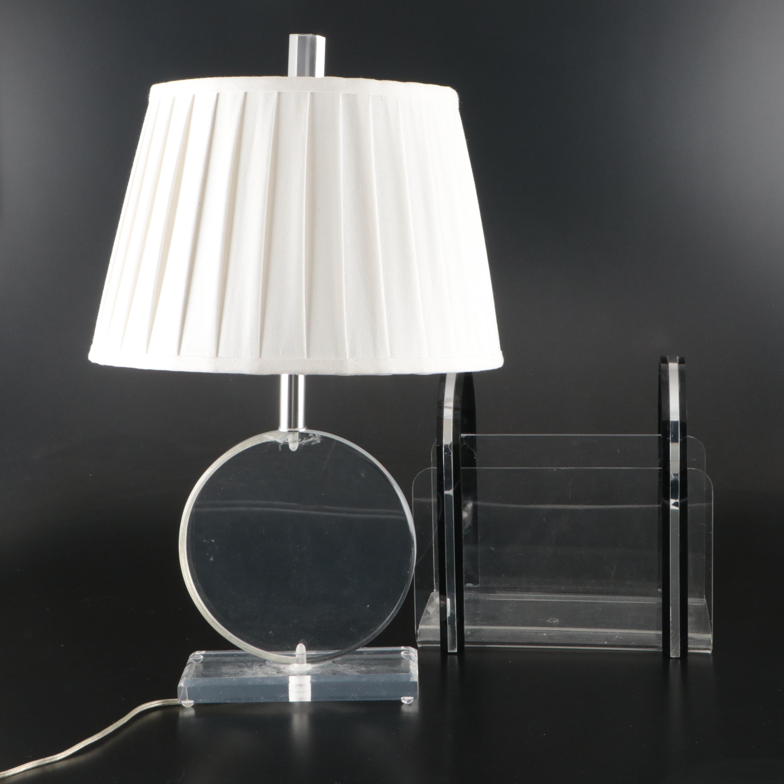 Acrylic Table Lamp with Acrylic Magazine Rack