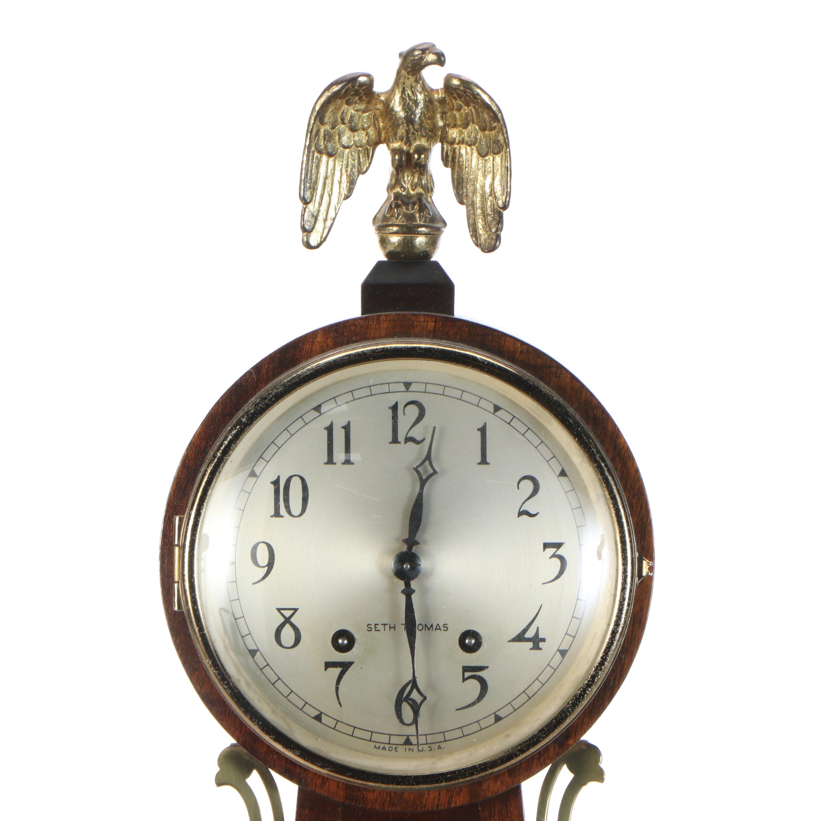 Seth Thomas Wooden George Washington Banjo Clock, Mid to Late 20th Century