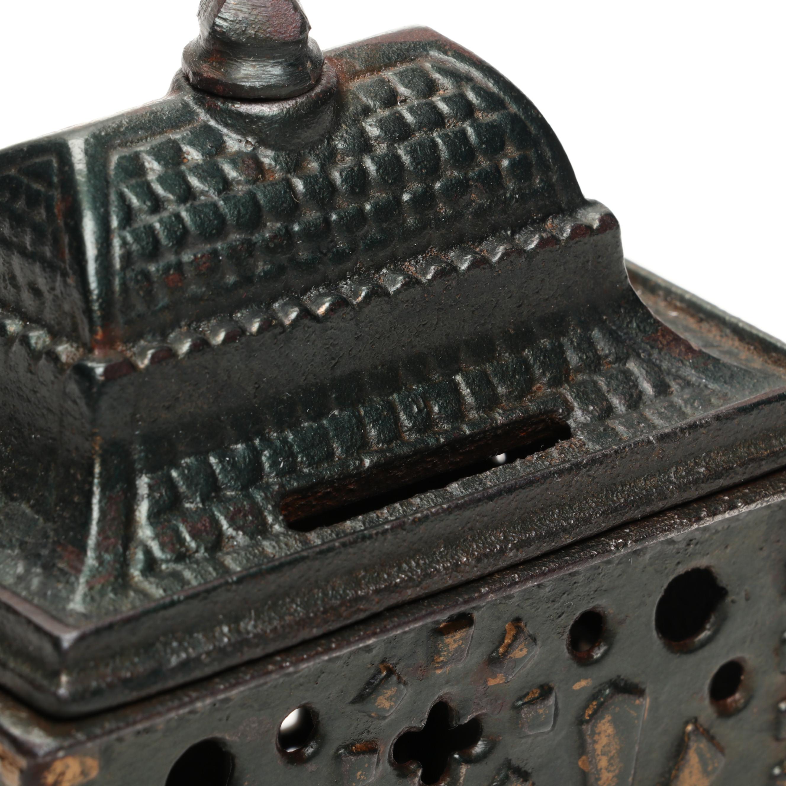 Stevens Style Cold-Painted Cast Iron Victorian Bank Building Coin Bank