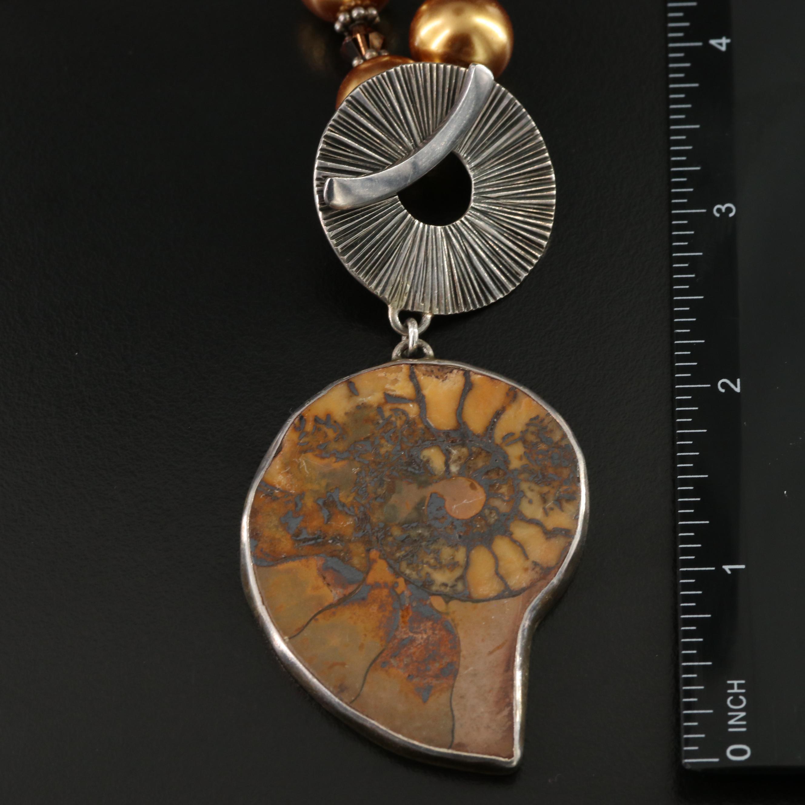 Ammonite, Labradorite and Saki Sterling Featured in Necklace Pairing