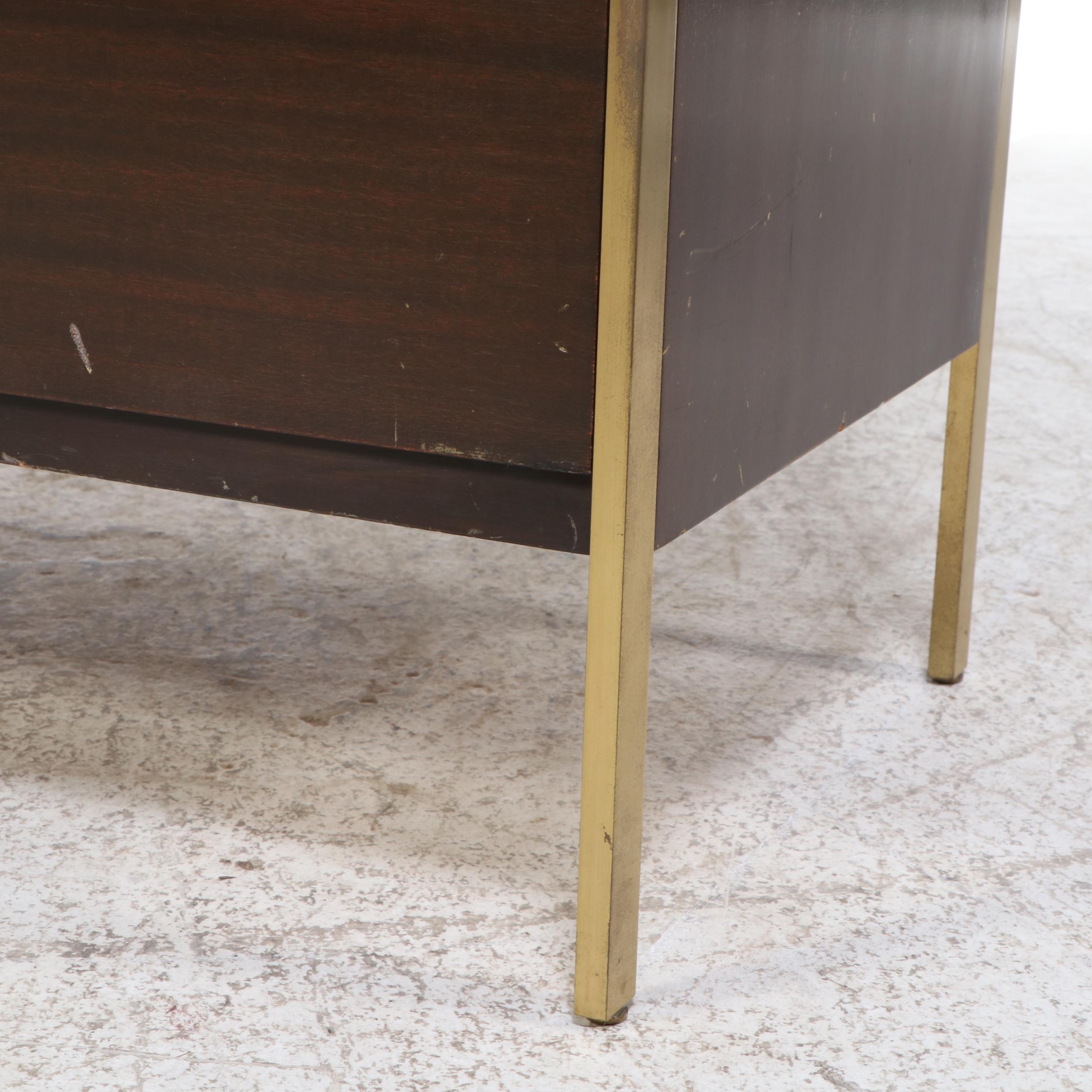 Paul McCobb for Calvin Mid Century Modern Walnut and Brass Ten-Drawer Chest