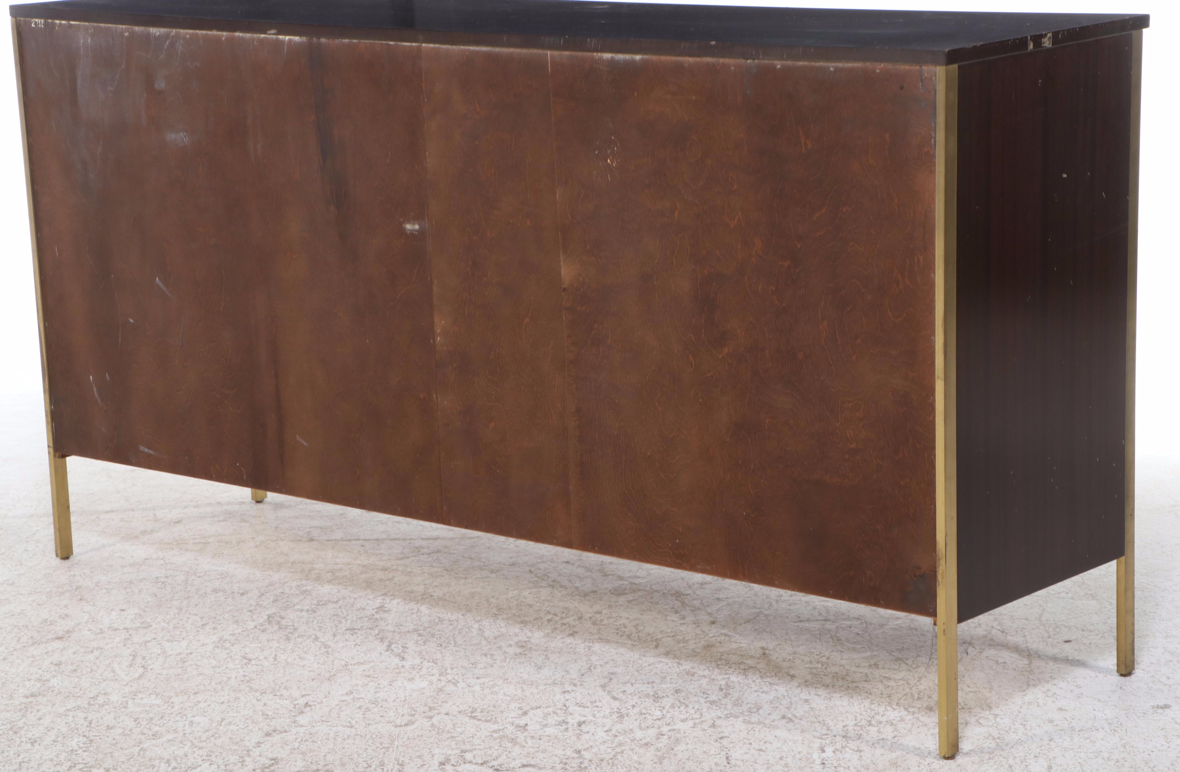 Paul McCobb for Calvin Mid Century Modern Walnut and Brass Ten-Drawer Chest