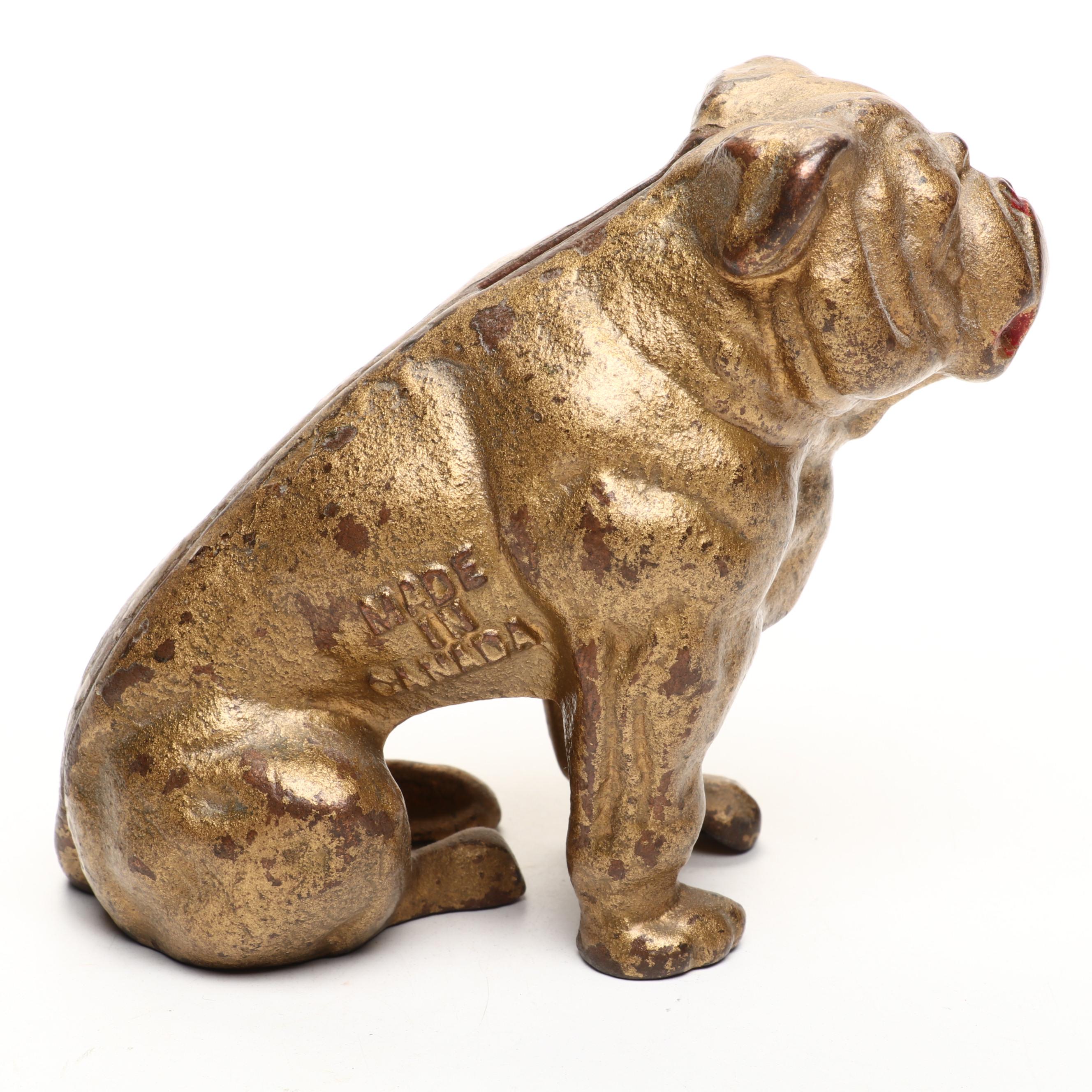 Canadian Cold-Painted Cast Iron Bulldog Coin Bank