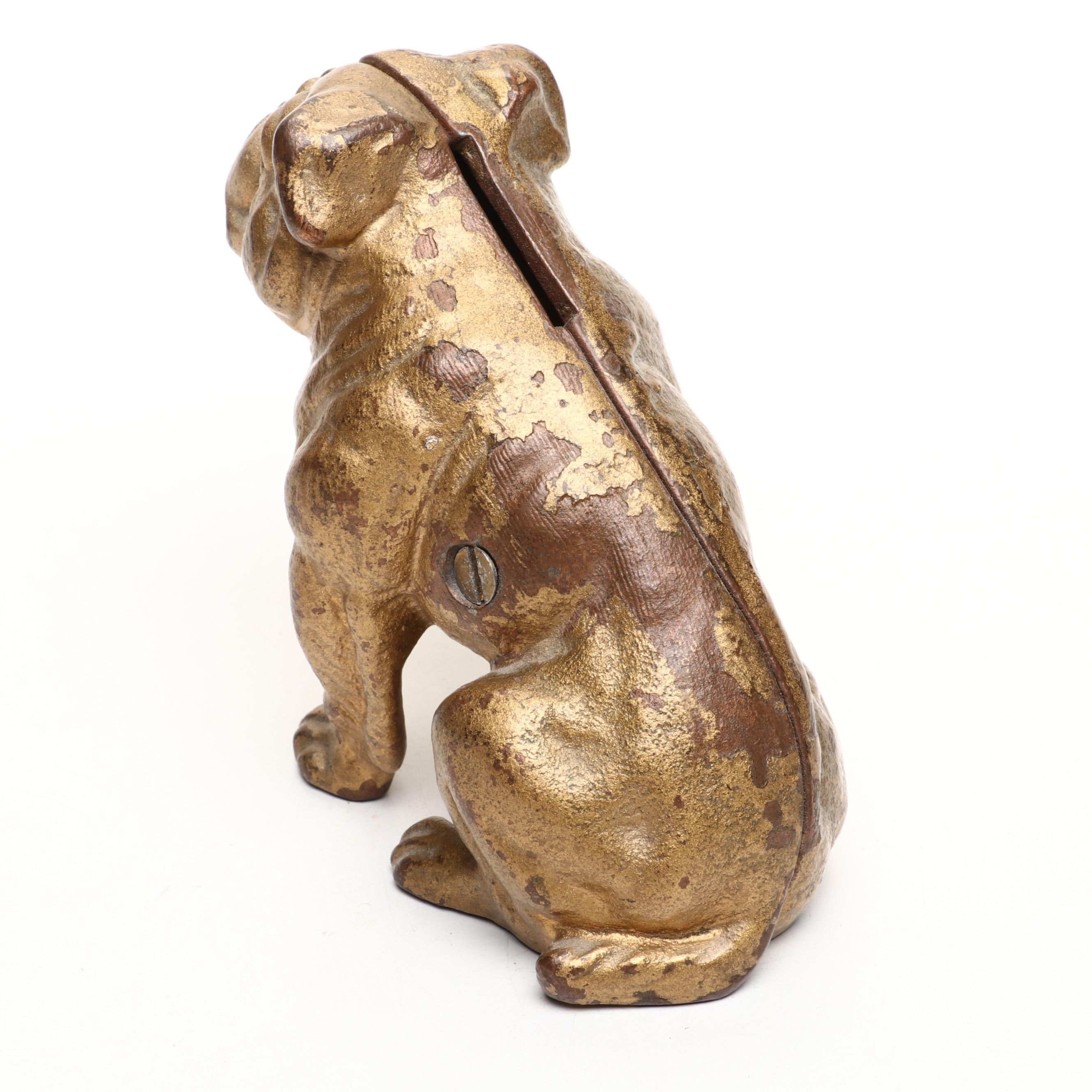 Canadian Cold-Painted Cast Iron Bulldog Coin Bank