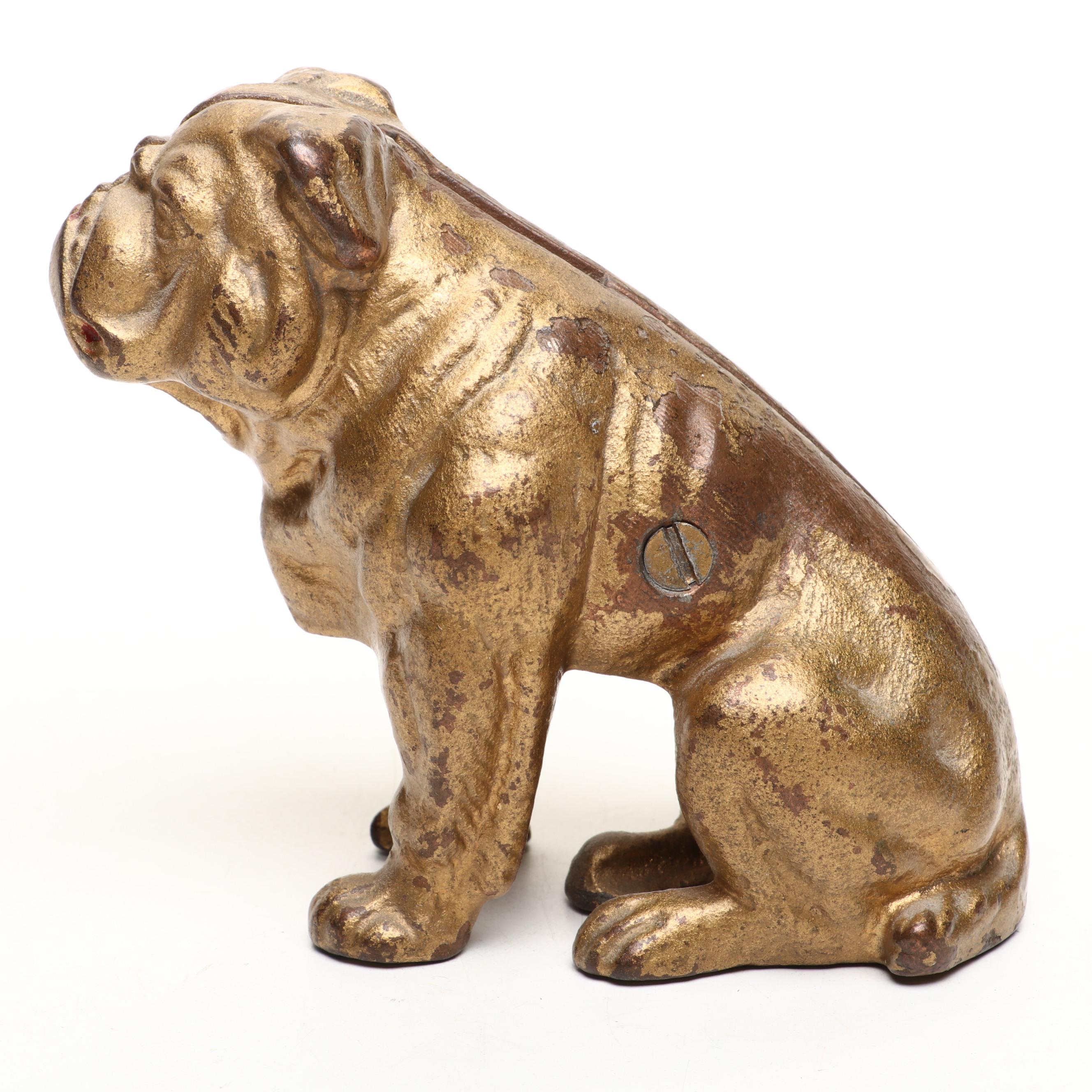 Canadian Cold-Painted Cast Iron Bulldog Coin Bank