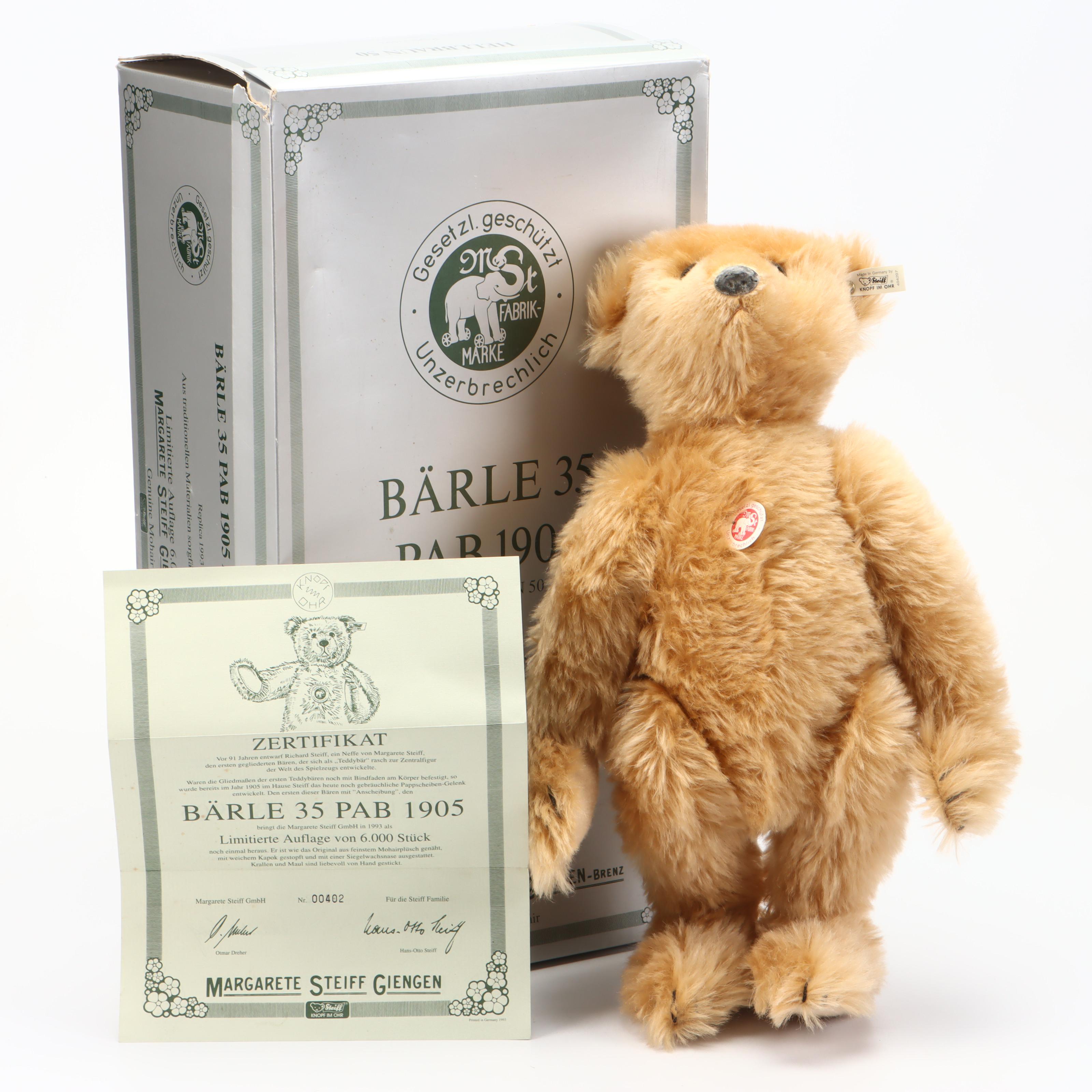 Steiff Limited Edition "Bärle 35 Pab 1905" Replica Mohair Teddy Bear