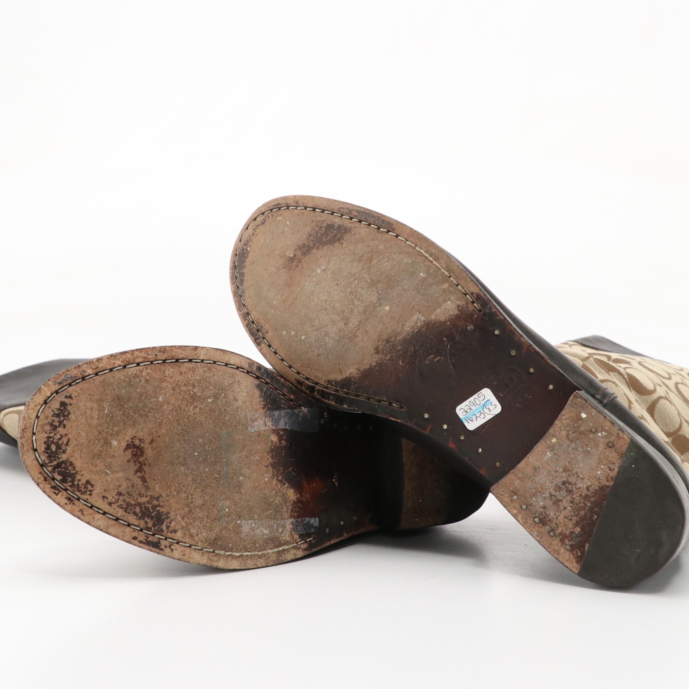 Coach Chrissi Riding Boots in Signature Canvas and Brown Leather