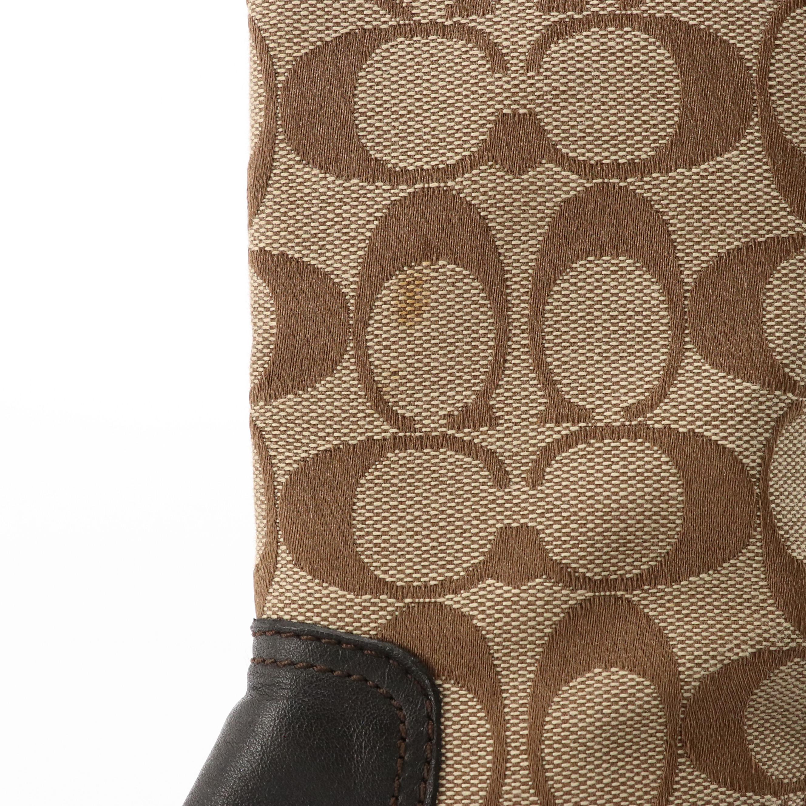 Coach Chrissi Riding Boots in Signature Canvas and Brown Leather
