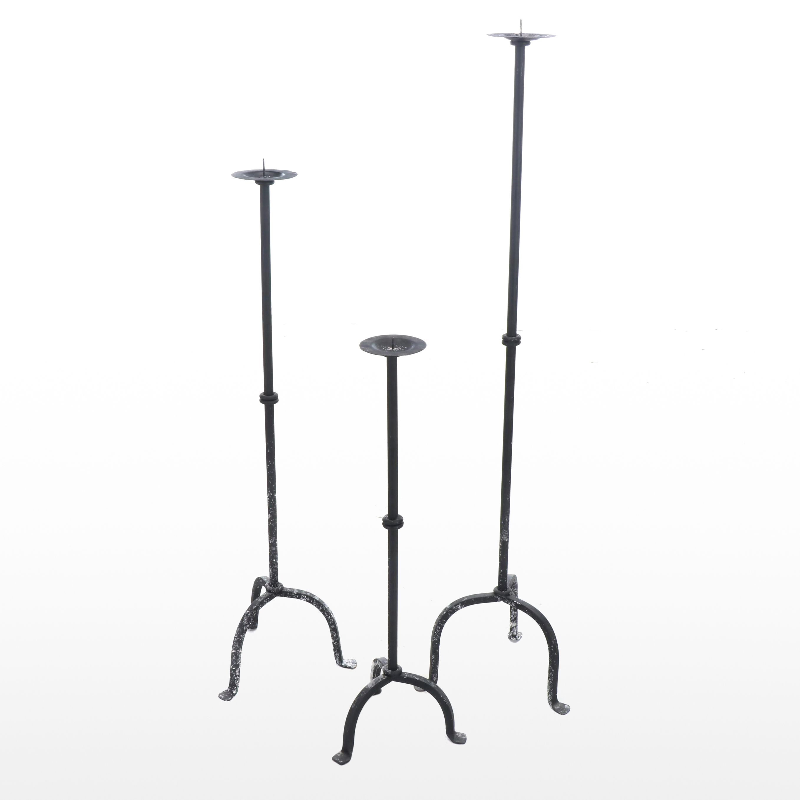 Three Cast Iron Floor Standing Candle Prickets