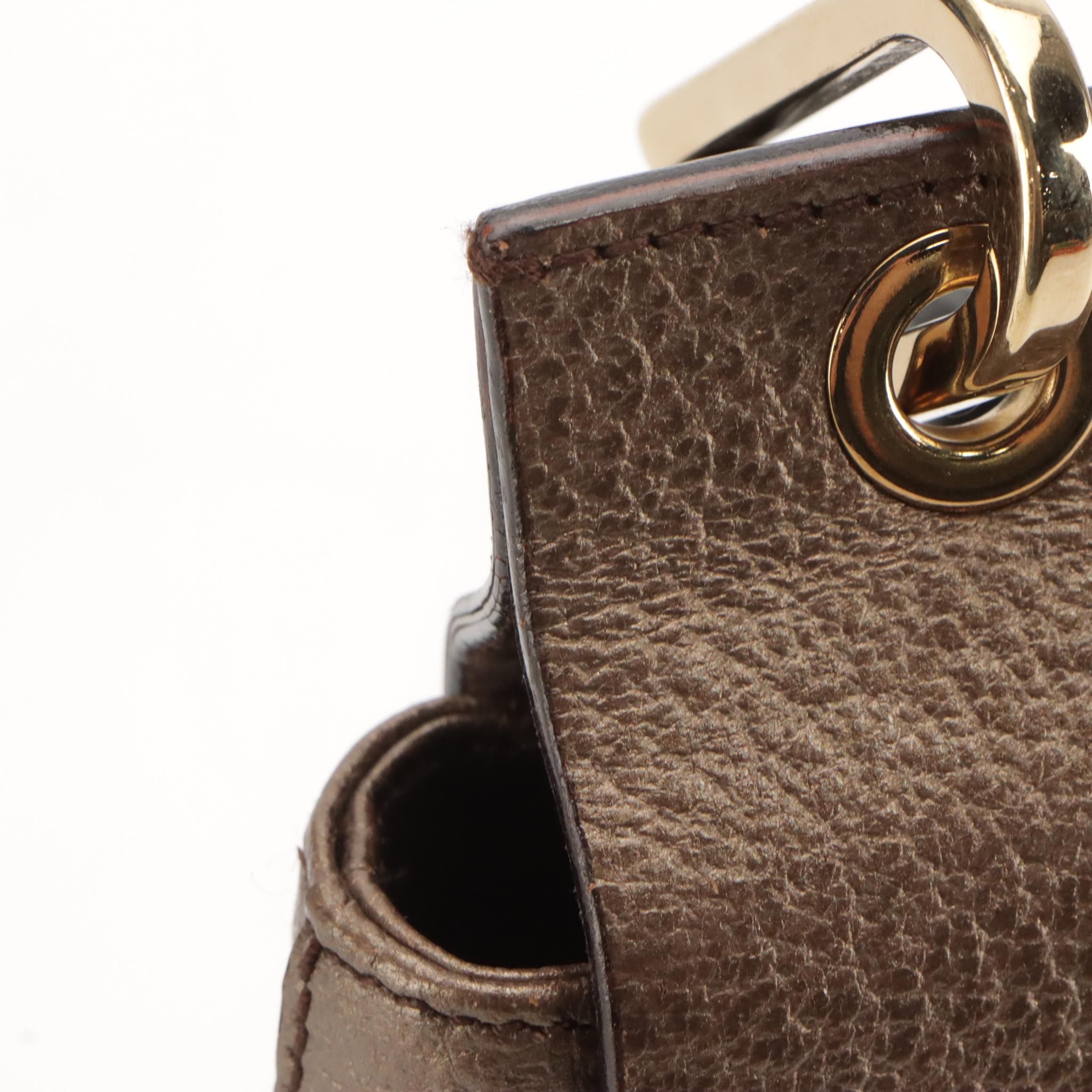 Gucci Bamboo Handle Mini Flap Handbag in Brown Cinghiale Leather