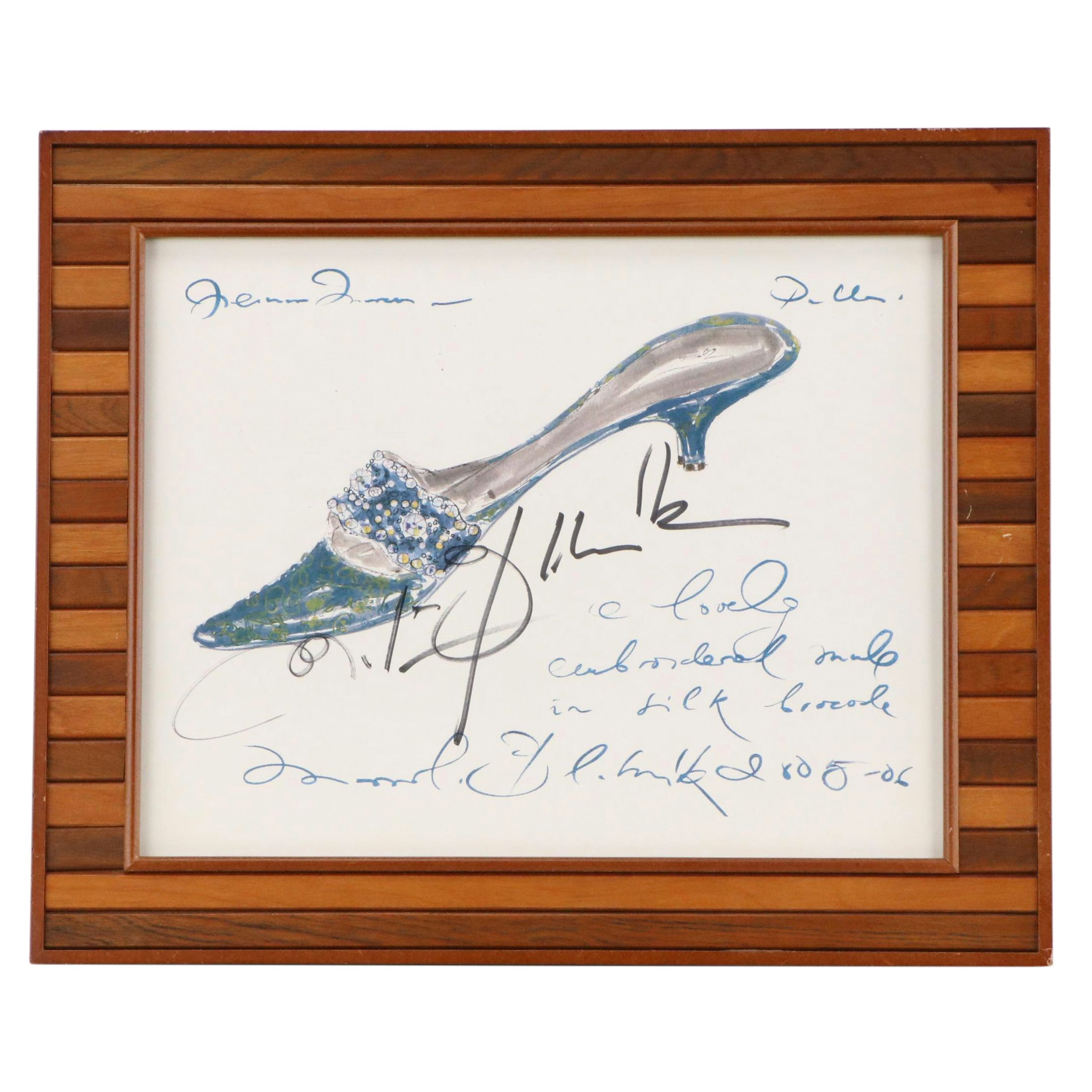 Signed Manolo Blahnik Kitten Heel Illustration, Circa 2005