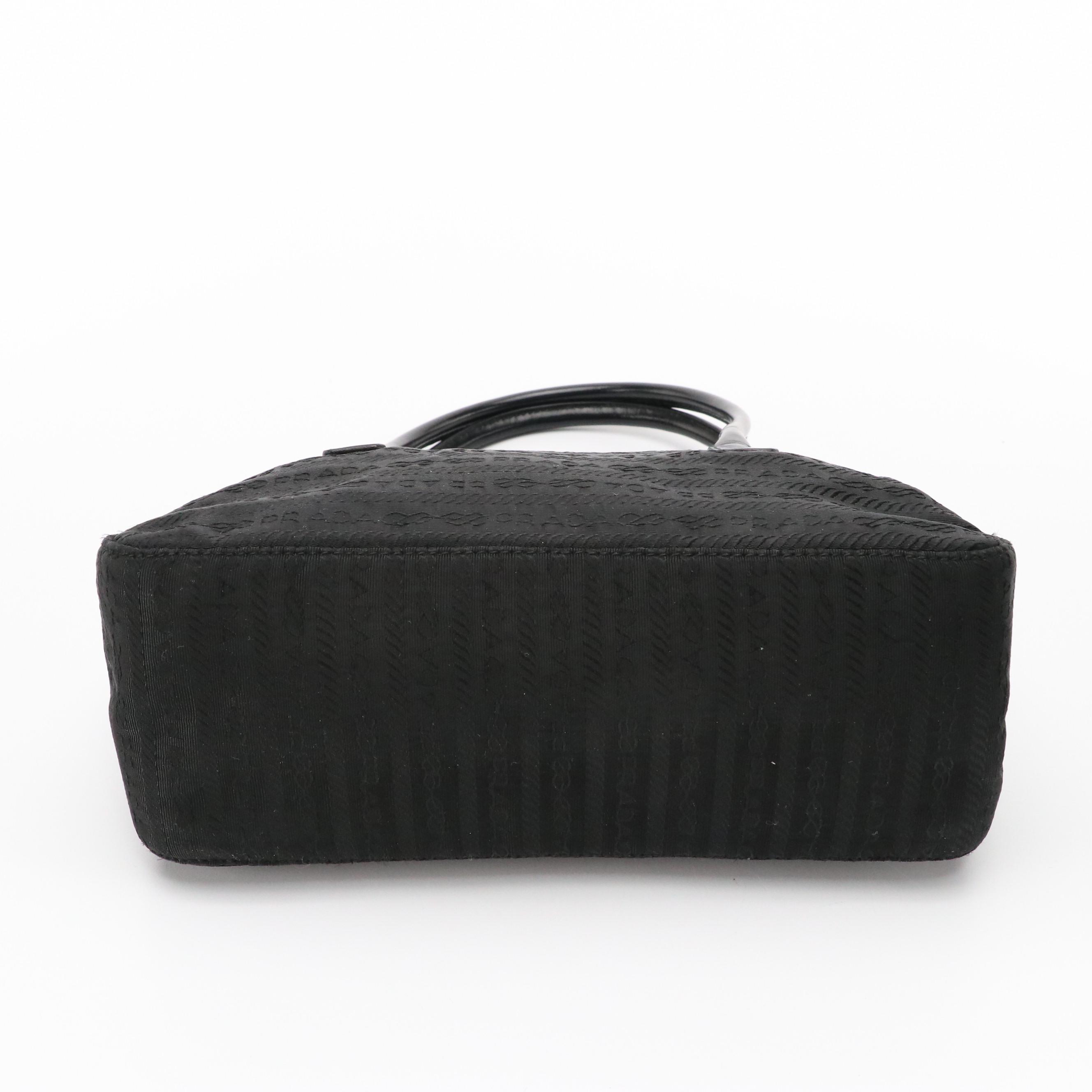 Prada Mini Handbag in Signature Logo Jacquard with Leather Trim