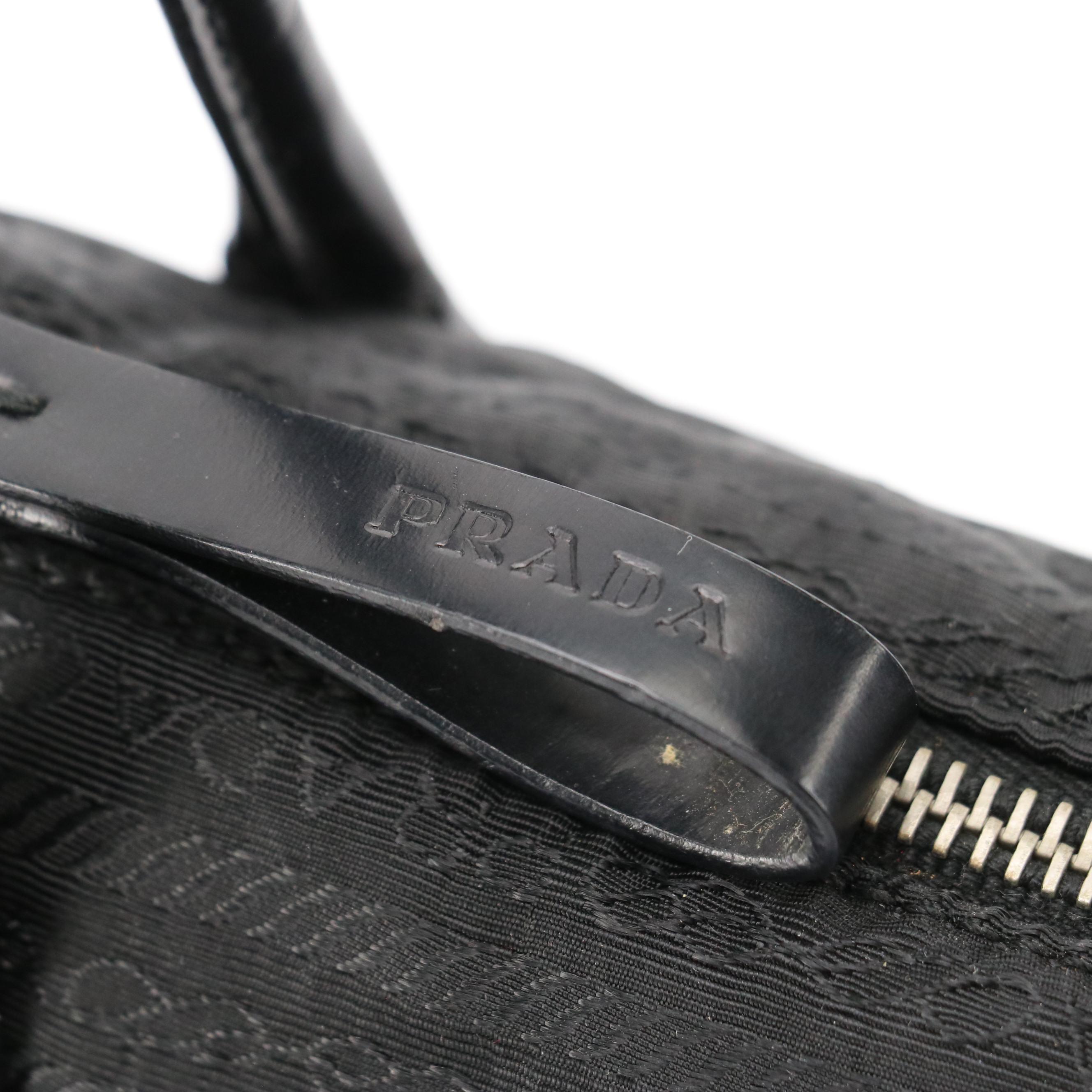 Prada Mini Handbag in Signature Logo Jacquard with Leather Trim