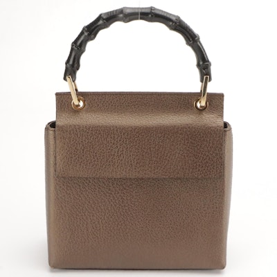 Gucci Bamboo Handle Mini Flap Handbag in Brown Cinghiale Leather Gucci Bamboo Handle Mini Flap Handbag in Brown Cinghiale Leather