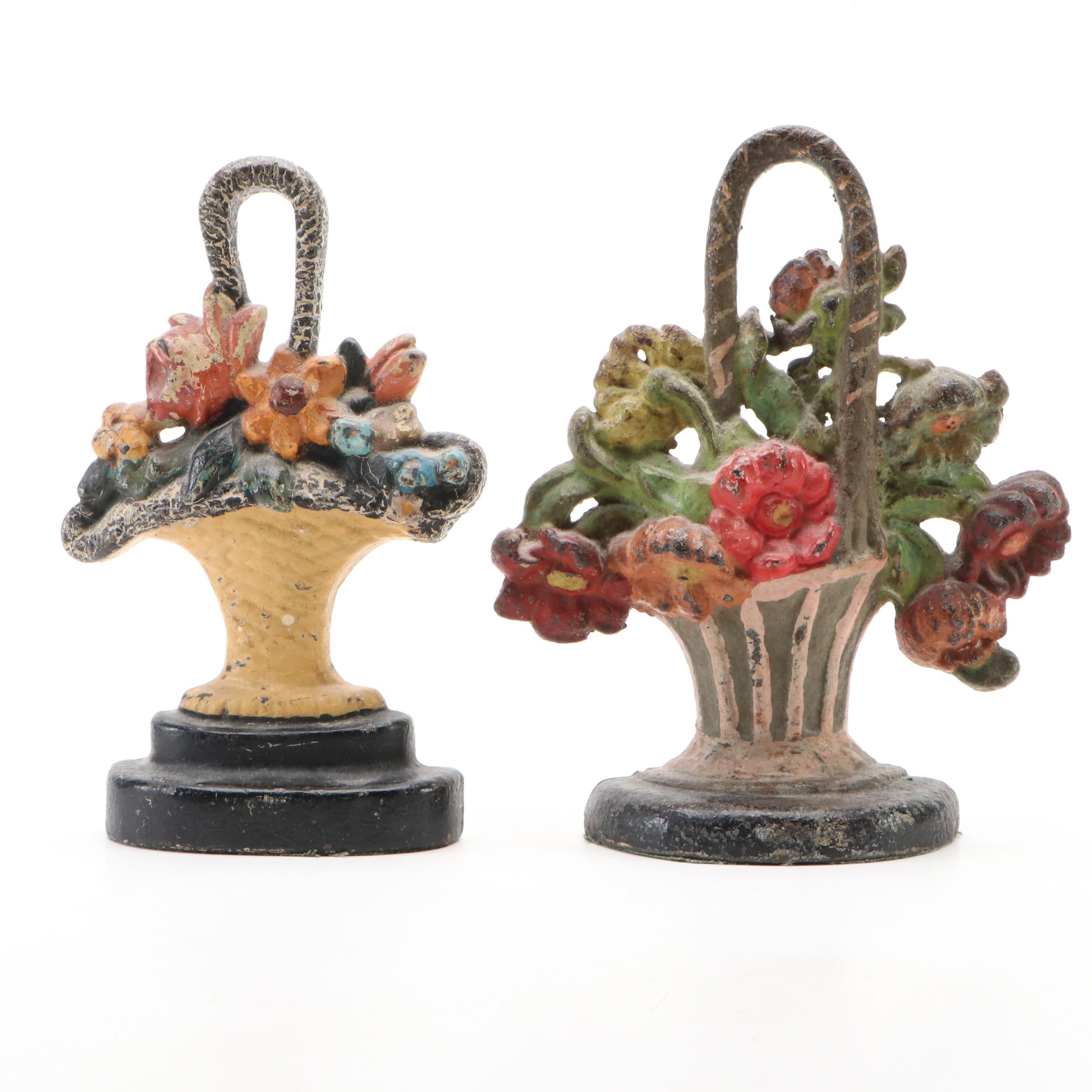 Painted Cast Iron Flower Basket Doorstops