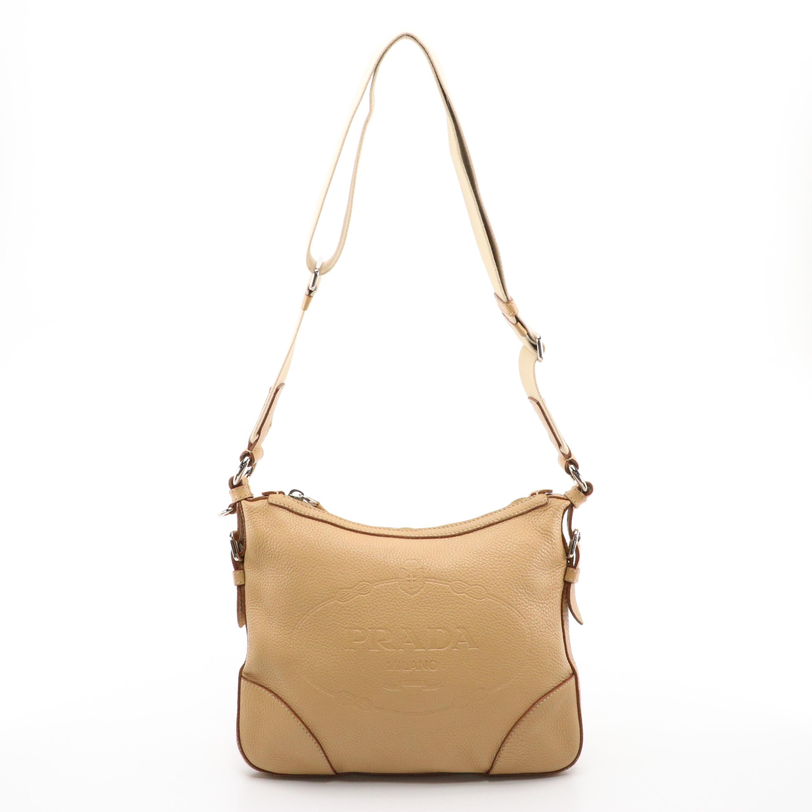 Prada Logo Crossbody Bag BT0531 in Sabbia Vitello Daino Leather