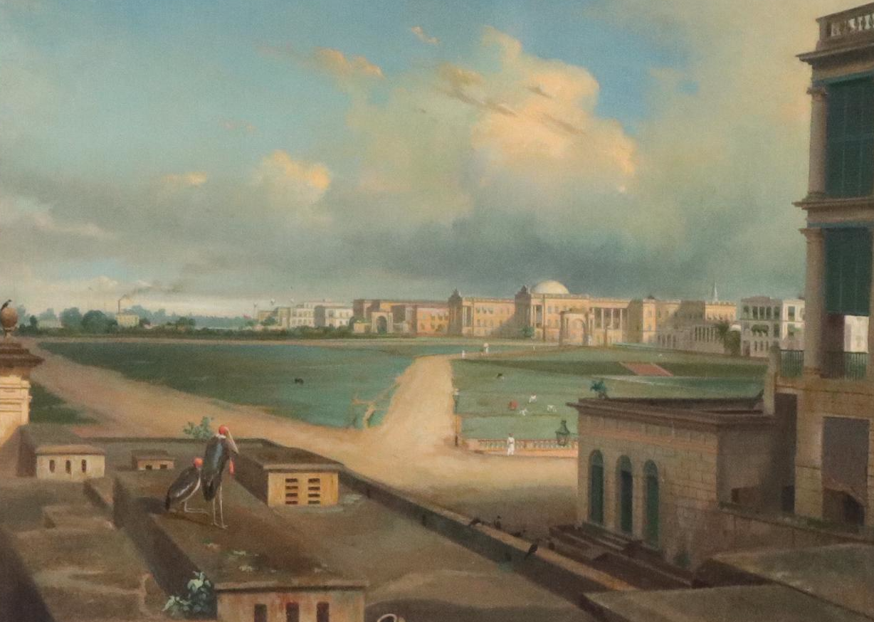 Cityscape Oil Painting "India Near Colombo," Early 20th Century