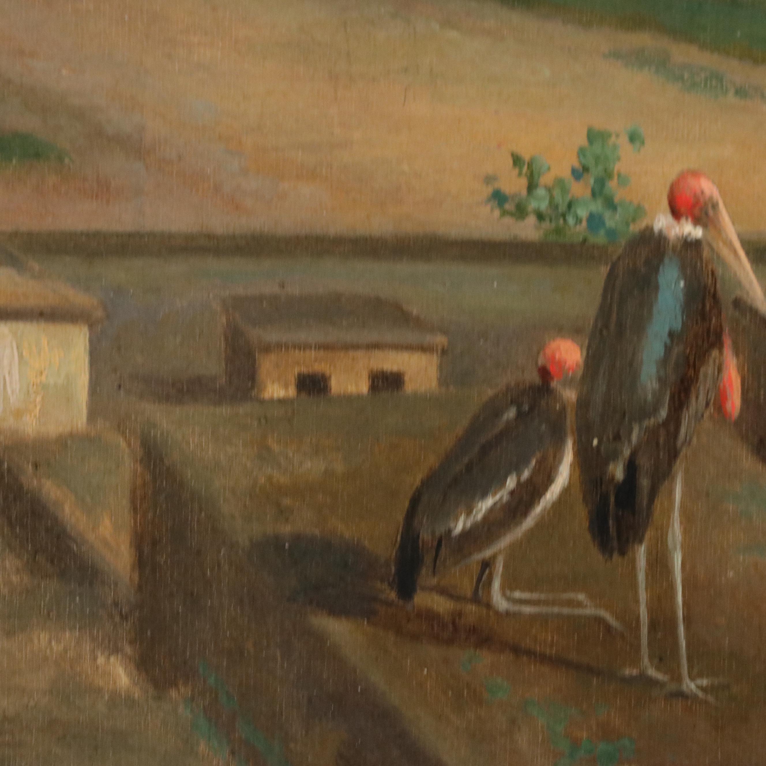 Cityscape Oil Painting "India Near Colombo," Early 20th Century