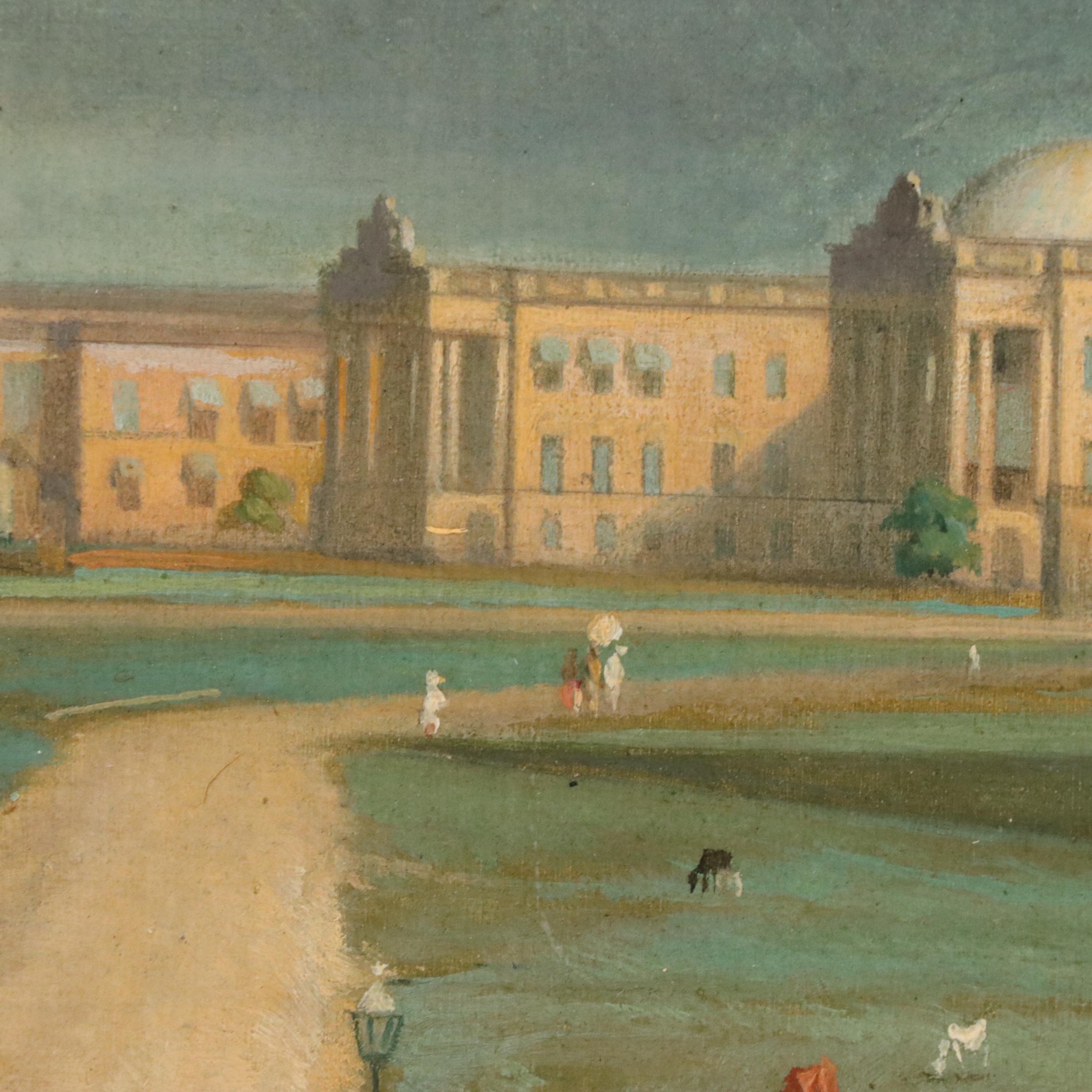 Cityscape Oil Painting "India Near Colombo," Early 20th Century