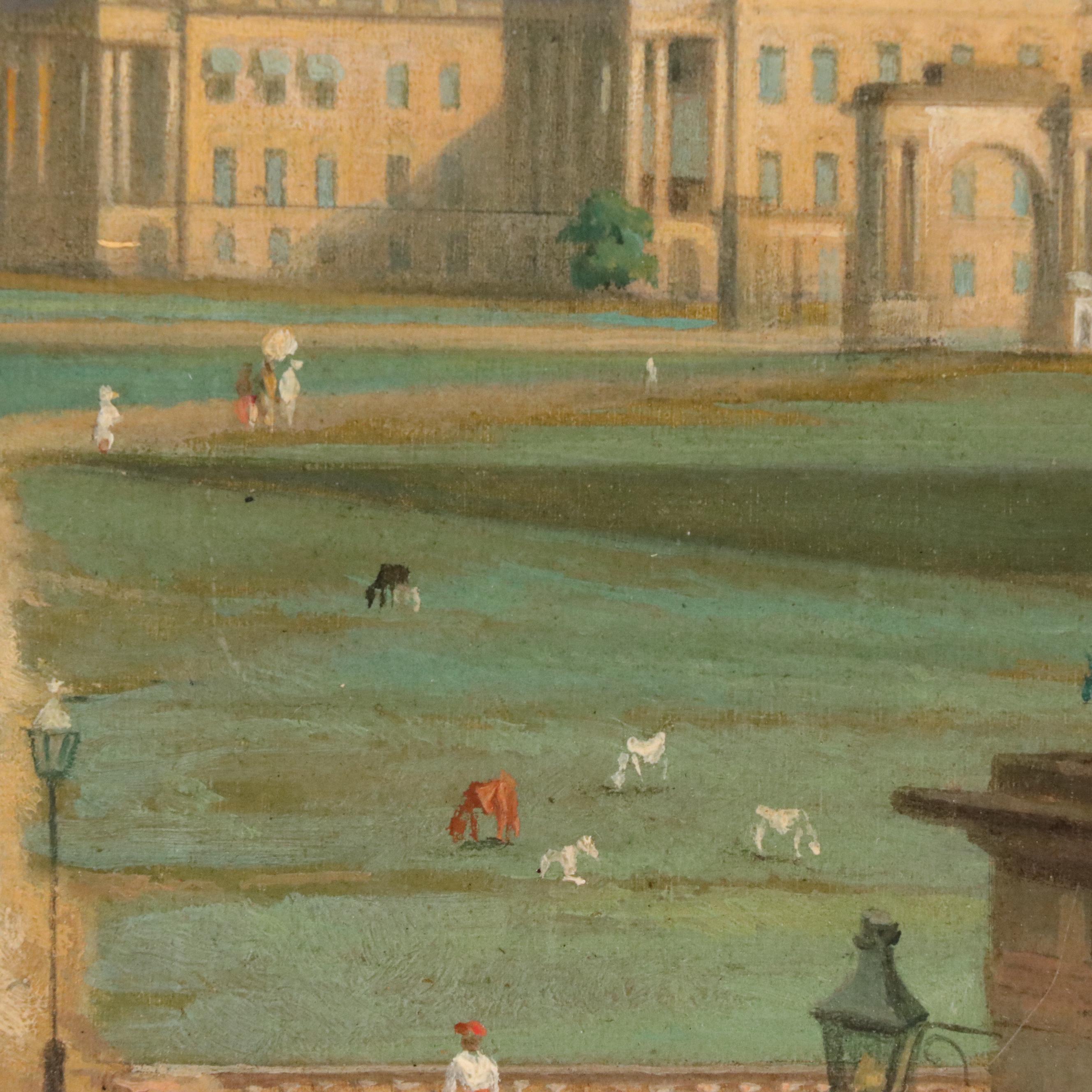 Cityscape Oil Painting "India Near Colombo," Early 20th Century