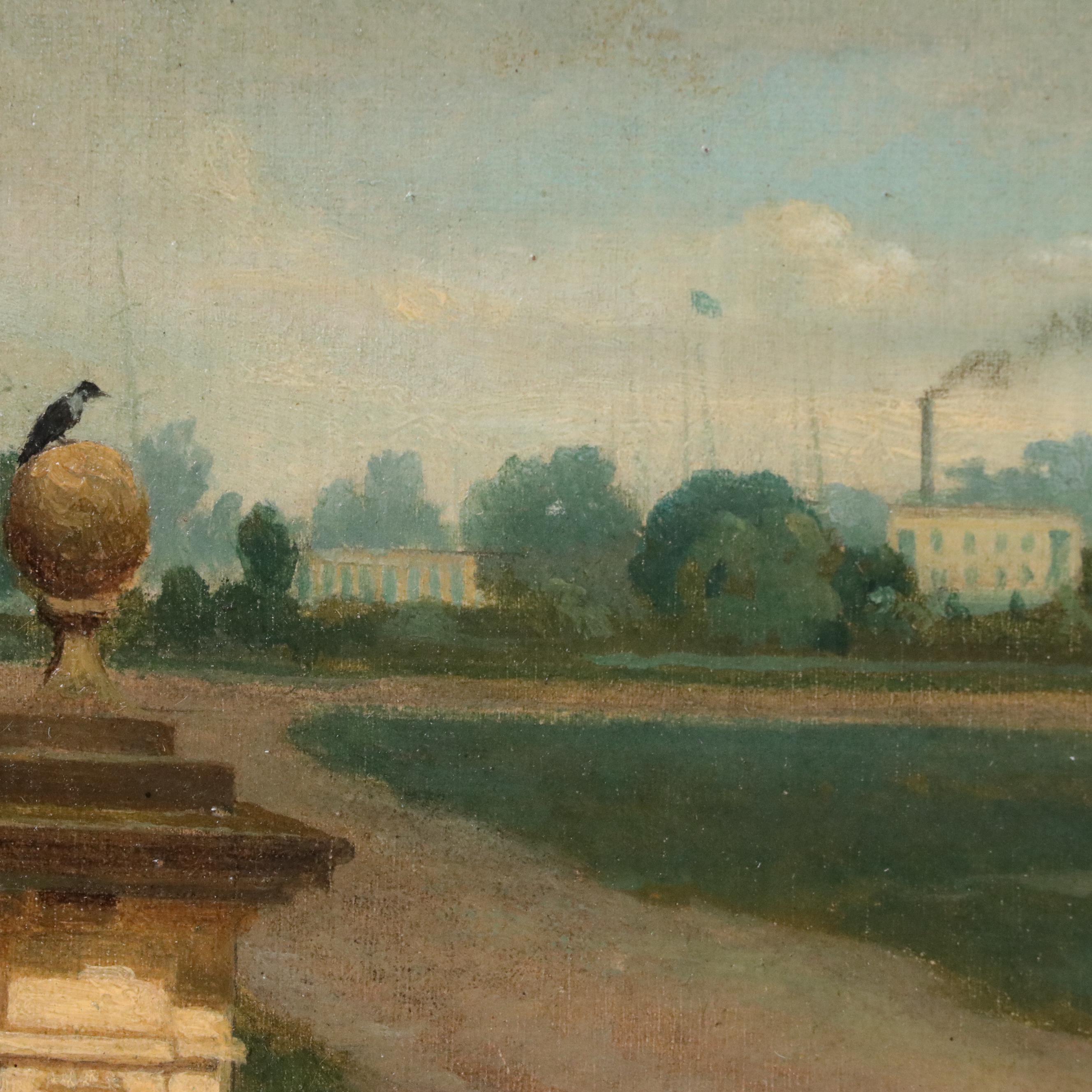 Cityscape Oil Painting "India Near Colombo," Early 20th Century