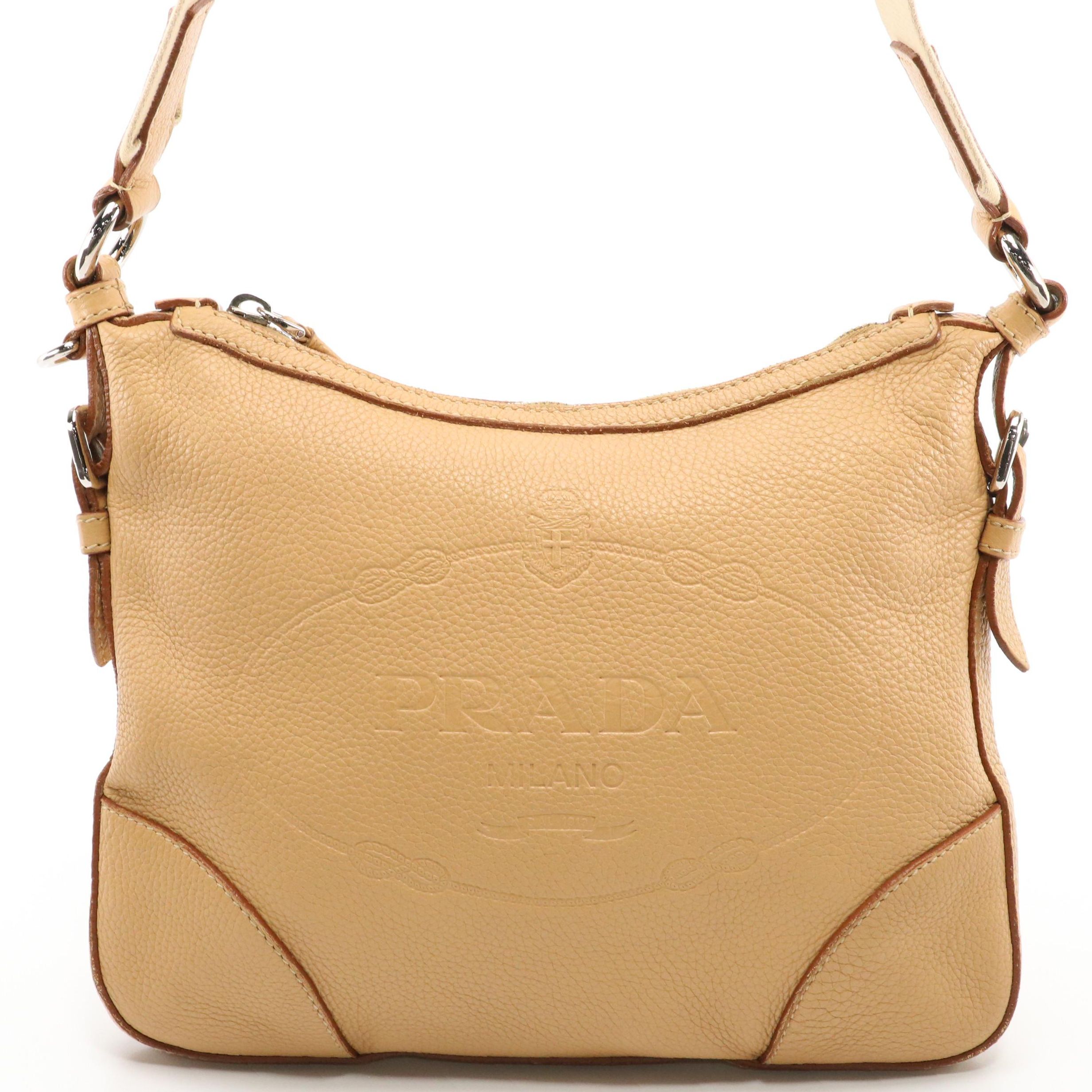 Prada Logo Crossbody Bag BT0531 in Sabbia Vitello Daino Leather