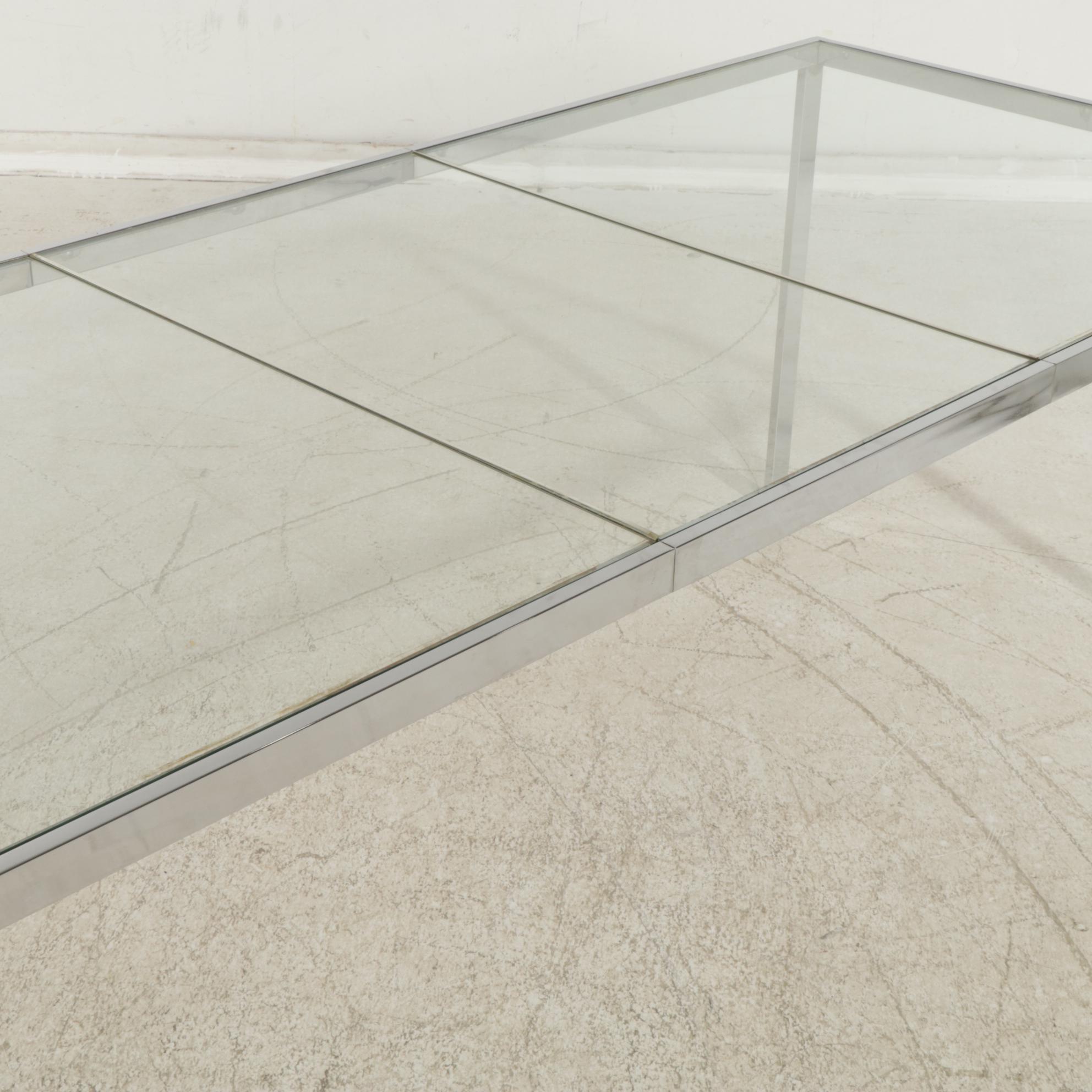 Modernist Chrome Finished Metal Glass-Top Dining Table