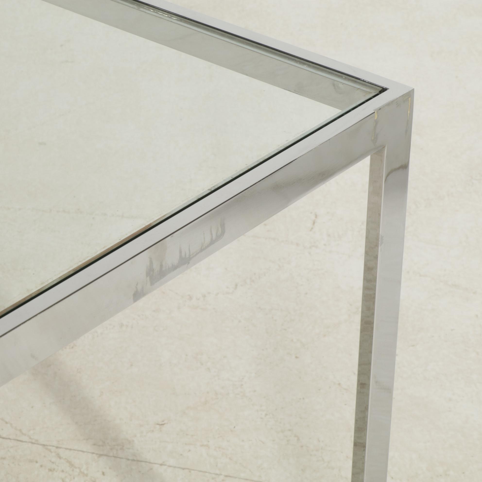 Modernist Chrome Finished Metal Glass-Top Dining Table