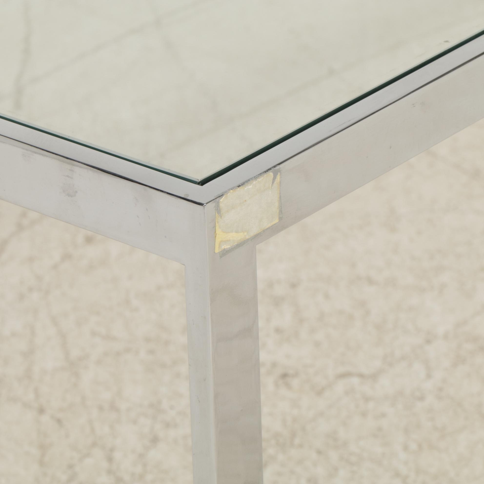 Modernist Chrome Finished Metal Glass-Top Dining Table